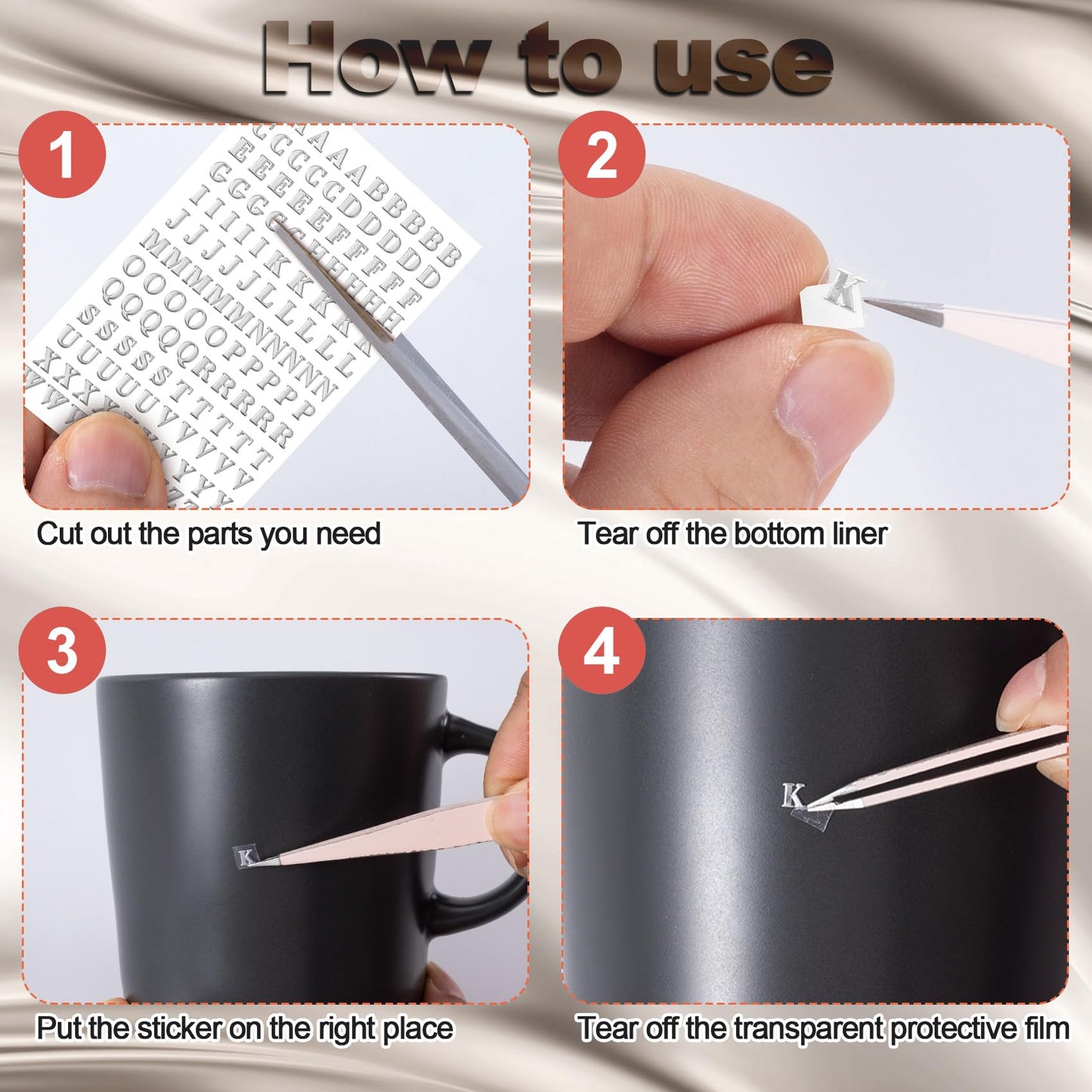 ANCIRS 24 Pack Resin Mini Letter Stickers for Nail Art - Glittering Epoxy Alphabet Number Stickers - Self Adhesive, Silver