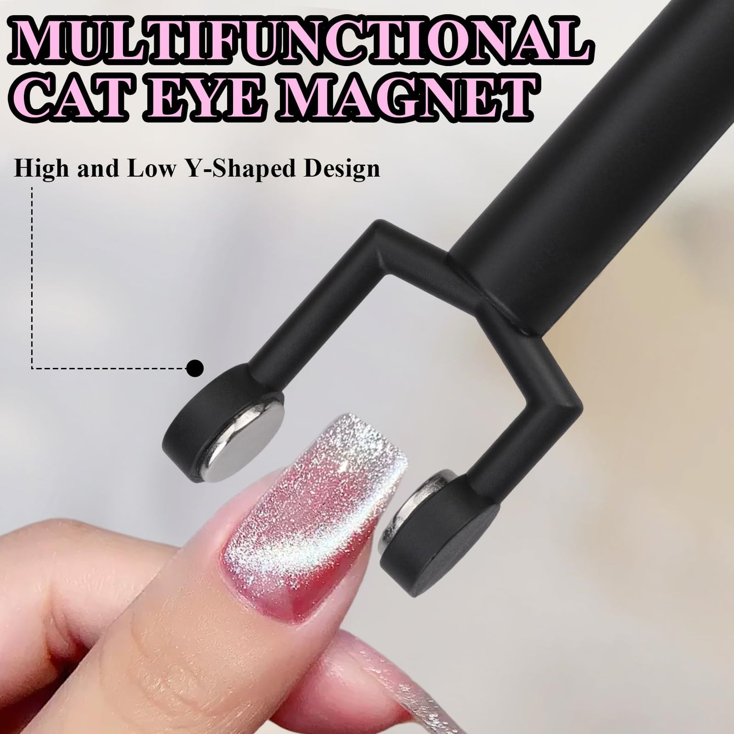 Plman 3 in 1 Y-Shaped Cat Eye Nail Magnet, Double Head Cat Eye Gel Nail Polish Magnet, Detachable Nail Magnet Tool with Nail Magnet Guides, Nail Magnetic Pen for Nail DIY at Home (Y-Shaped Set-Black)