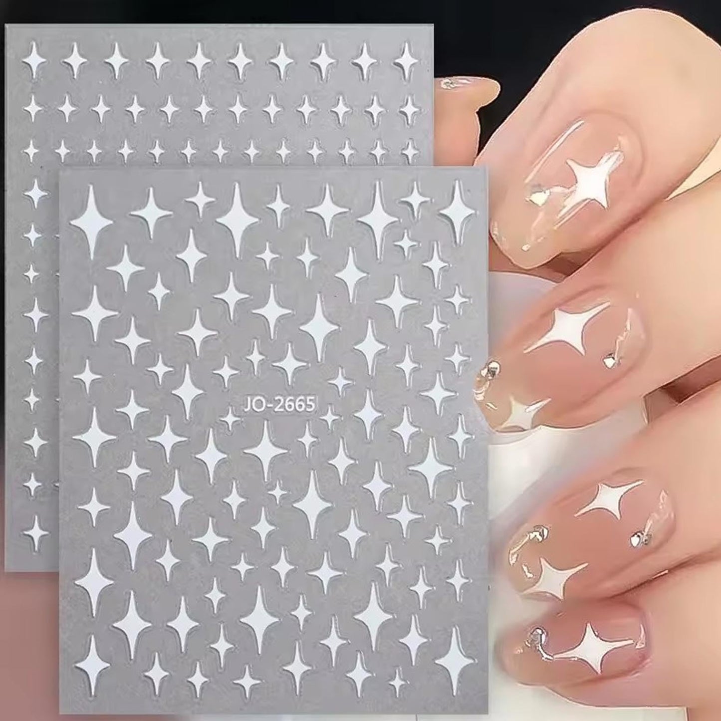 8Sheets Star Nail Stickers for Nail Art 3D Glitter Star Shiny Gold Silver White Black Stars Nail Art Sticker Star Light Nail Design Nail Supplies Stars Sticker for Women DIY French Manicure Decoration