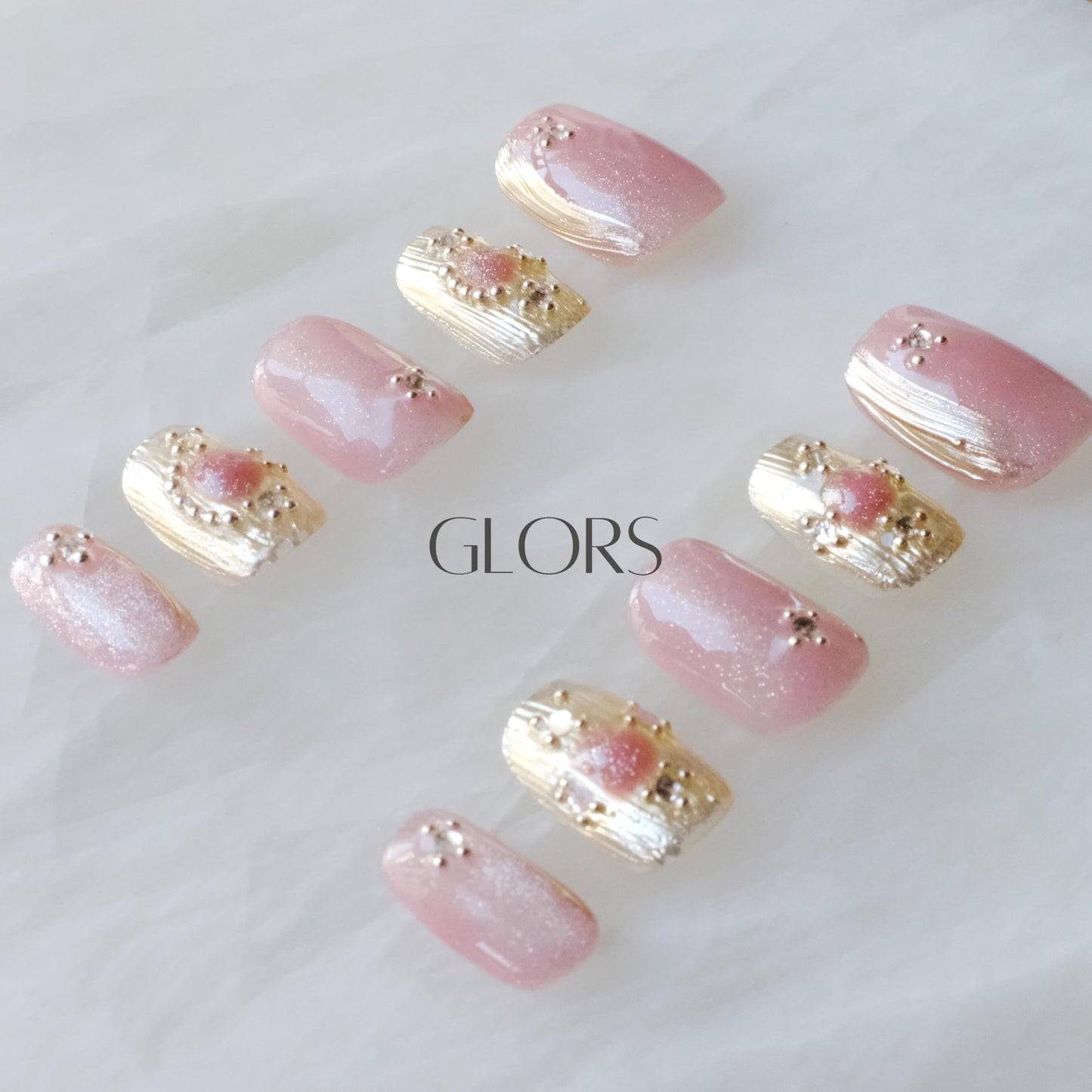 [GLORS] Purely Handmade Press On Nails | Pink Purple Cat-eye with Buccilati Style Fake False Nail Art | Salon Quality Wearable Nails in Short Square 10 pieces (Small, SS)