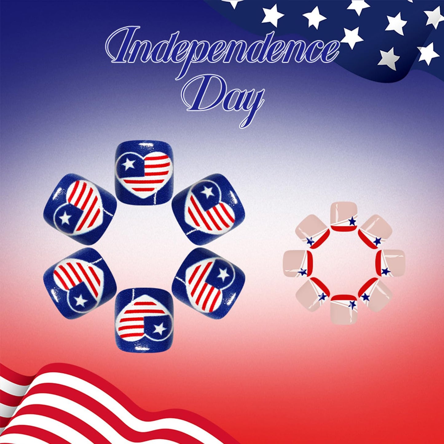 4th of July Press on Toenails Short Square Fake Toe Nails Star French Tip Glossy False Toenails Independence Day Heart Flag Toe Nail Press ons Acrylic Stick on Nails for Women 24Pcs