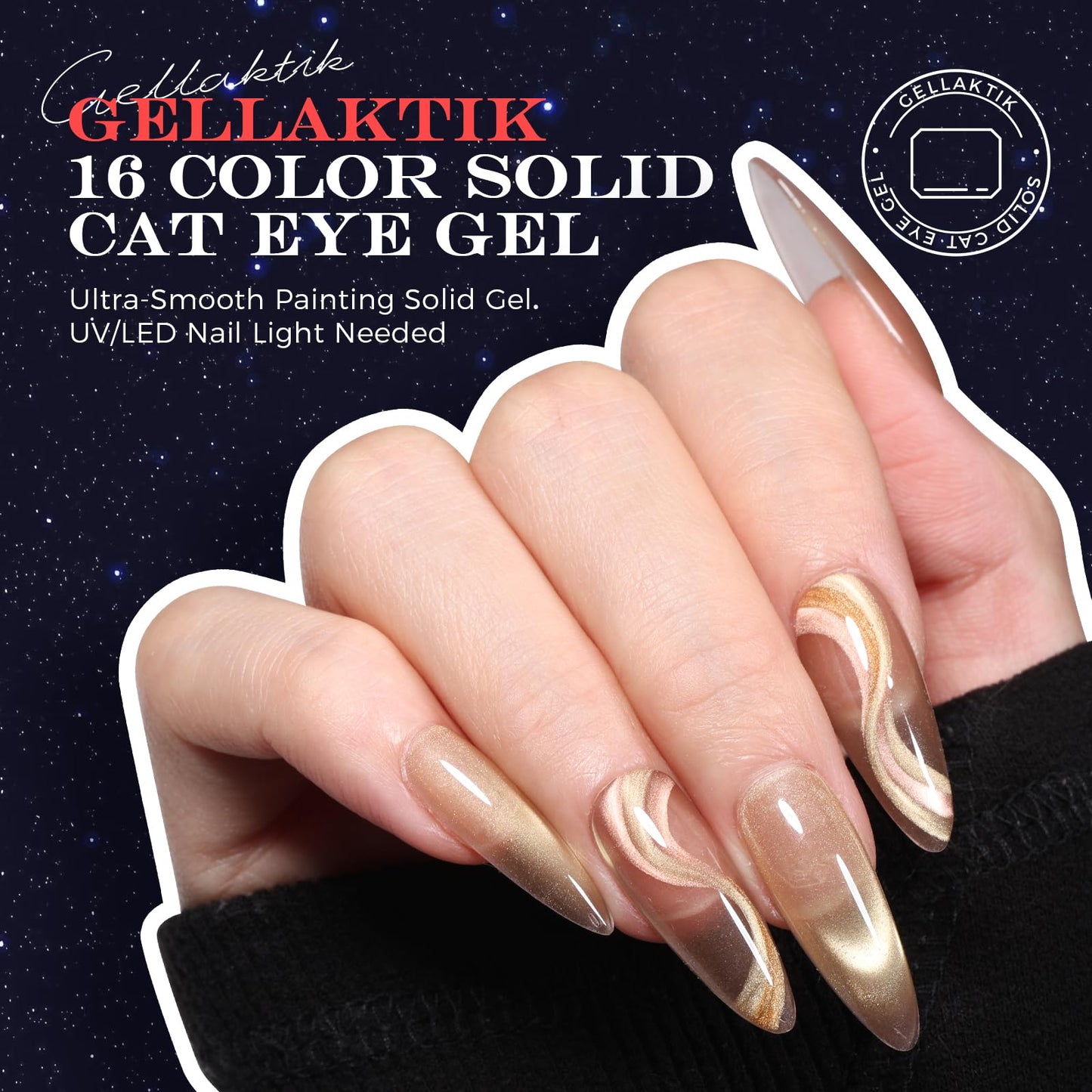 GELLAKTIK 16 Color Cat Eye Gel Polish Set - Magnetic Nail Polish Kit with Strong Magnet & Brush, Holographic Shimmer Gel for DIY & Salon Manicure at Home
