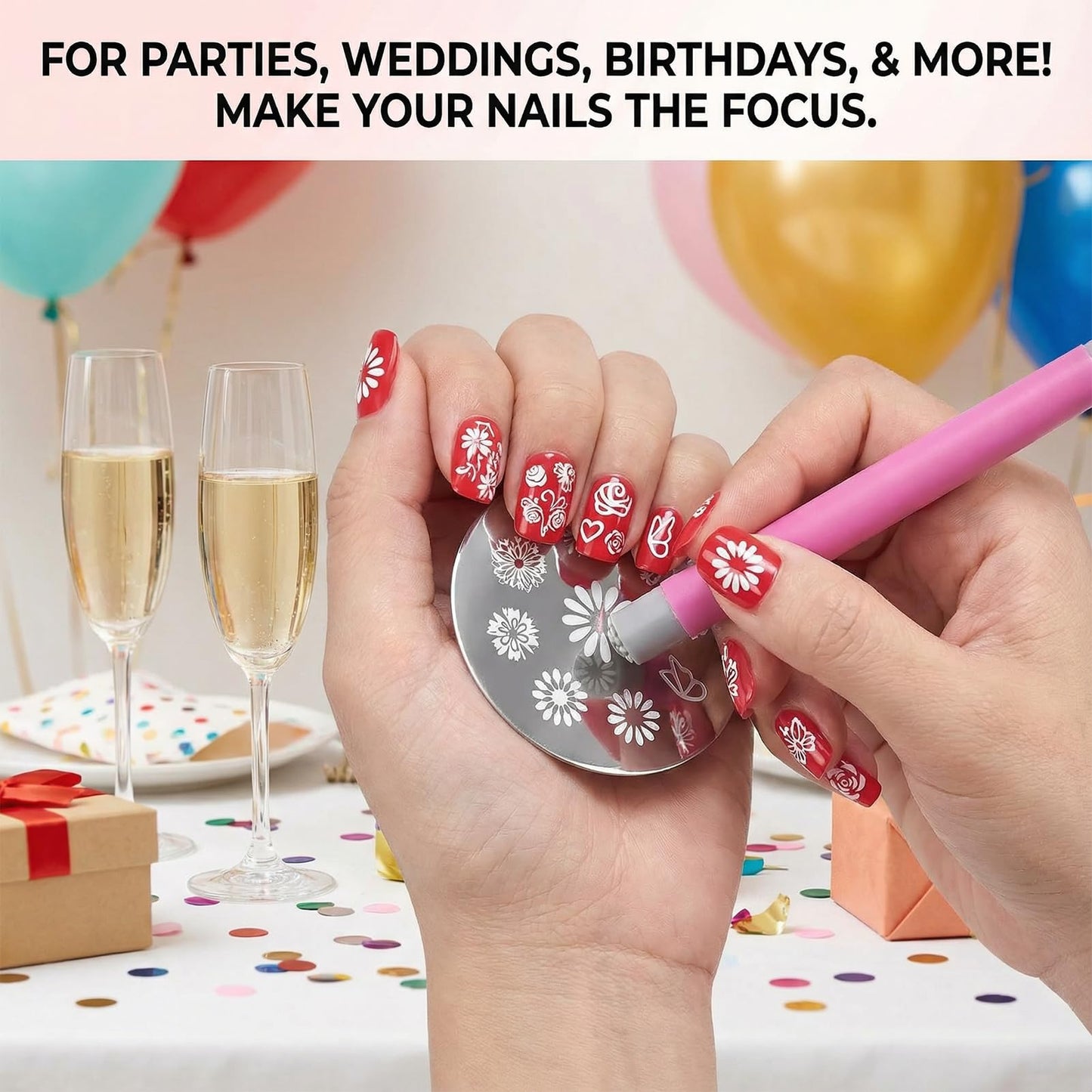 Denash 30 Pcs Nail Stamp Pens, Nail Art Pens with Diverse Patterns, Different Patterns Nails Transfer Pen for DIY Nail Art Home Salon Party Wedding Use