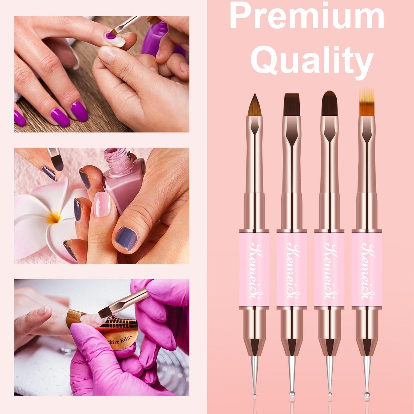 KEMEISI Nail Art Brush Set, 9PCS Double-Ended Acrylic Liner Brush Dotting Pen for Gel Polish, Nail Design Tools for Professional Manicure DIY Home Salon