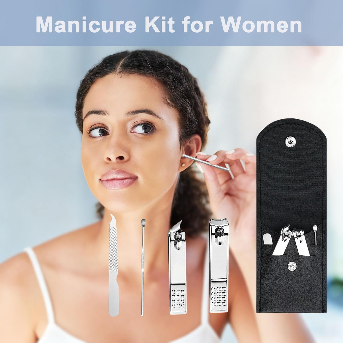 16 Sets Travel Manicure Set Professional Nail Clipper Kit Bulk,4 in 1 Adult Stainless Steel Travel Manicure Kit with Case Individually Wrapped Nail Clippers Bulk for Homeless,Hotel,Charity（Black）