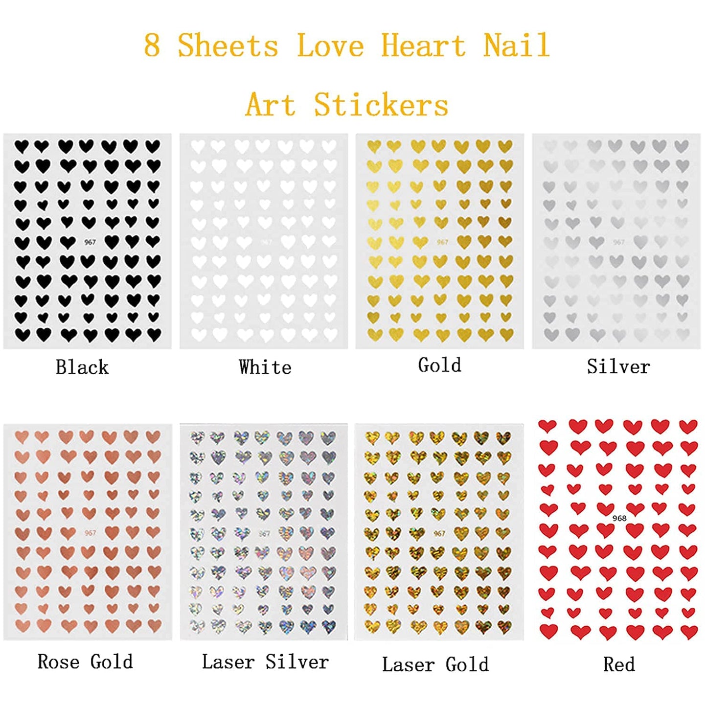 8 Sheets Heart Nail Art Stickers with 8 Sheets Abstract Nail Art Stickers