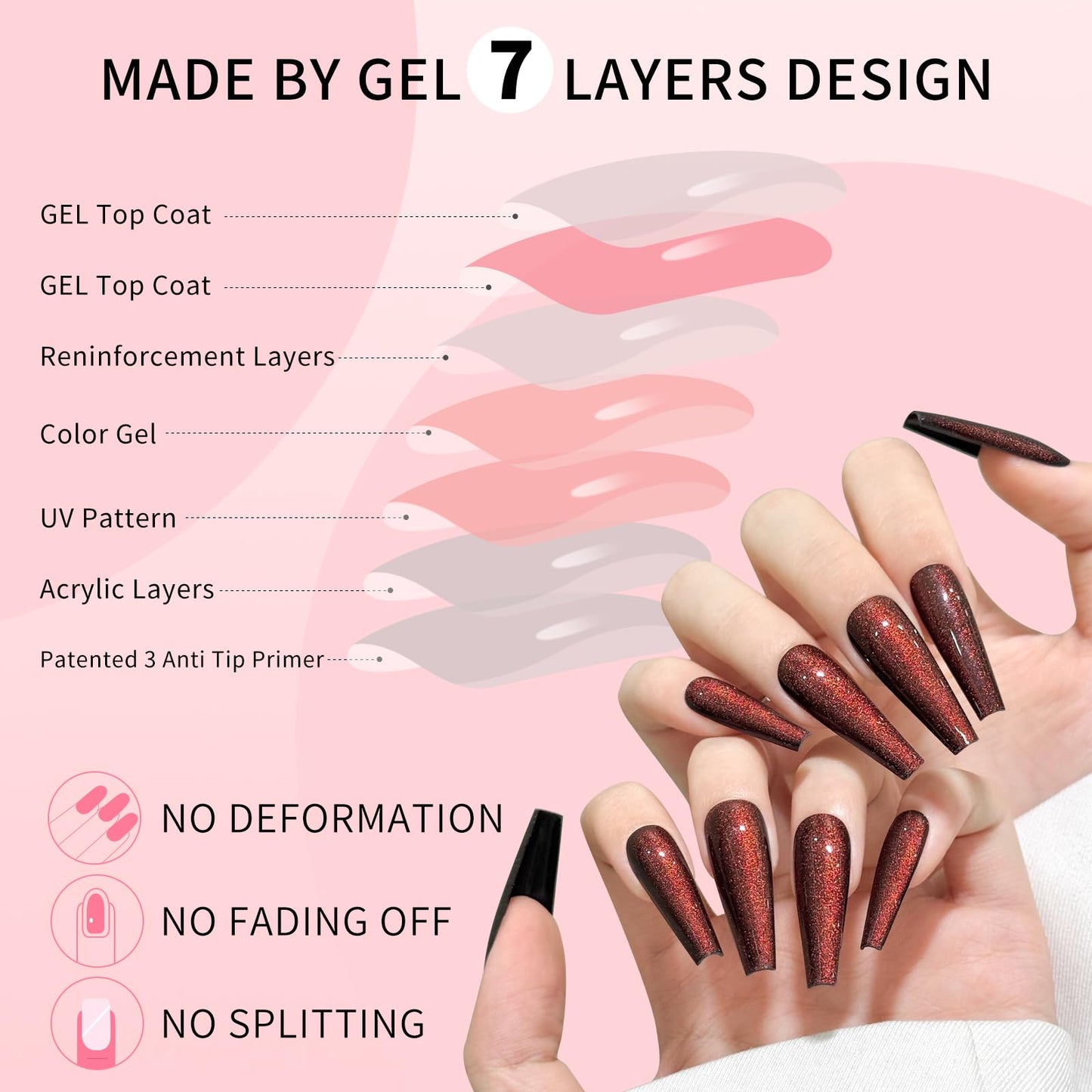 Orange Brown Cat Eyes Press On Nails,12 Sizes-24 Pcs Soft Gel Orange Brown Long Coffin Fake Nails Kit with Nail Glue, Natural Reusable Stick On False Nails for Women and Girls SK1044