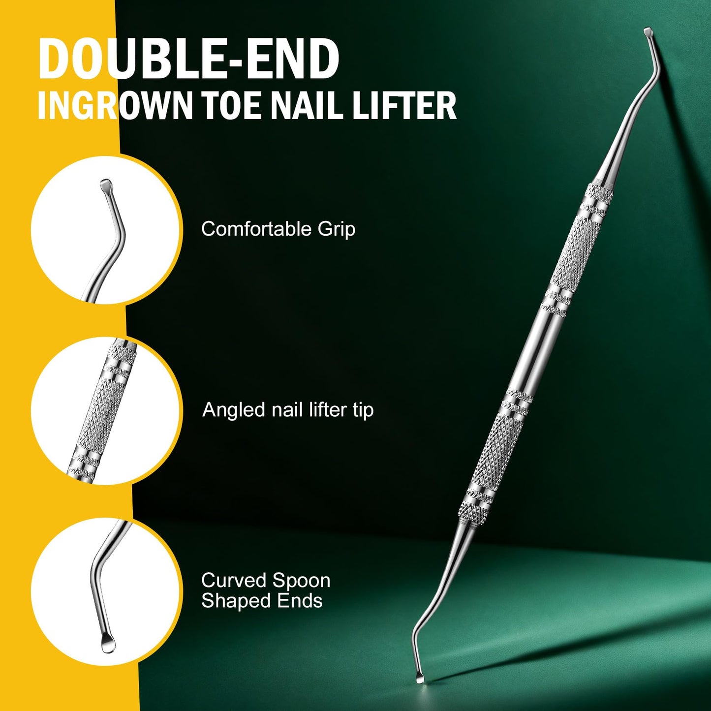 FVION Toenail File for Thick Nails and Toenail Lifter, 2pcs Stainless Steel Nail File and Ingrown Relief Set, Heavy Duty Metal Emery Board for Seniors, Men & Women Pedicure Tool (Green)