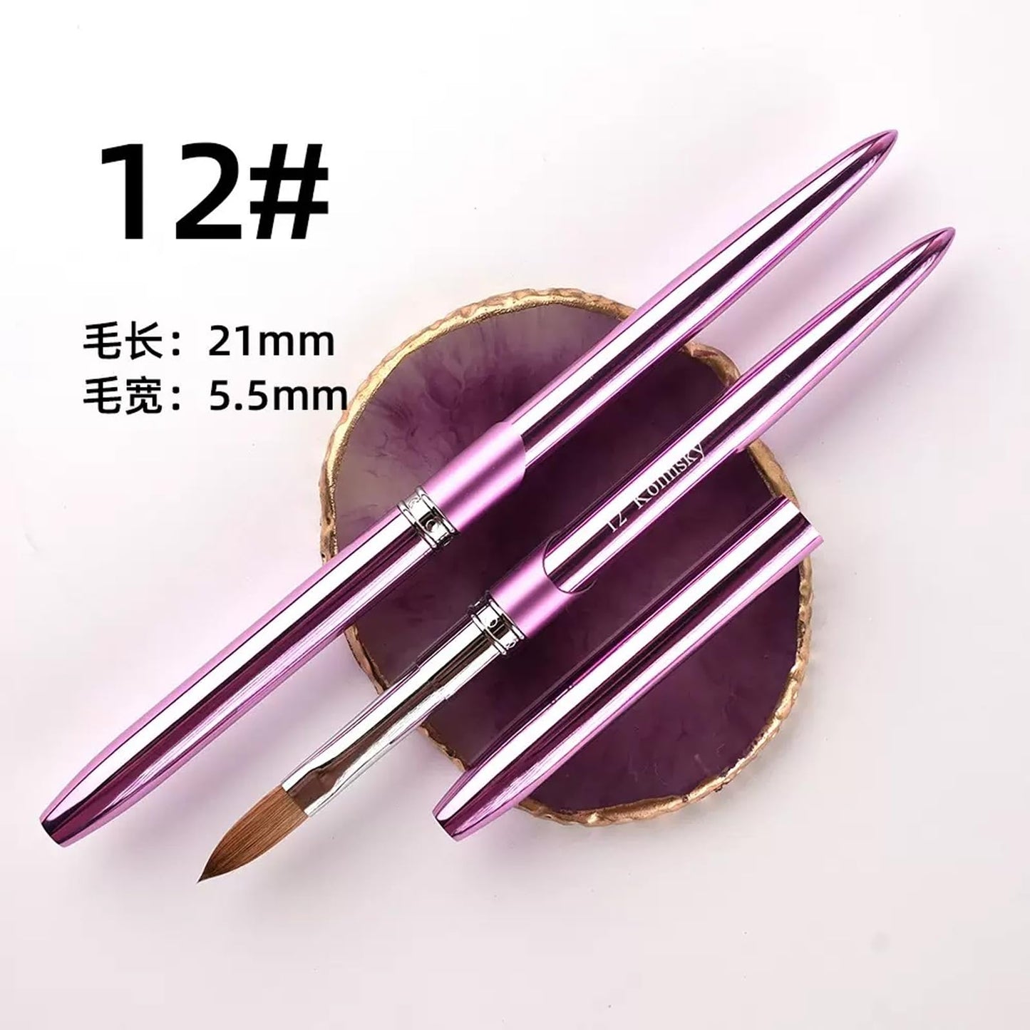 100% Pure Kolinsky Acrylic Nail Brush Size 12, Hair Acrylic Crystal Chrome Purple with Silver Ferrule Round Shaped for Women Girls Manicure Tools Accessories