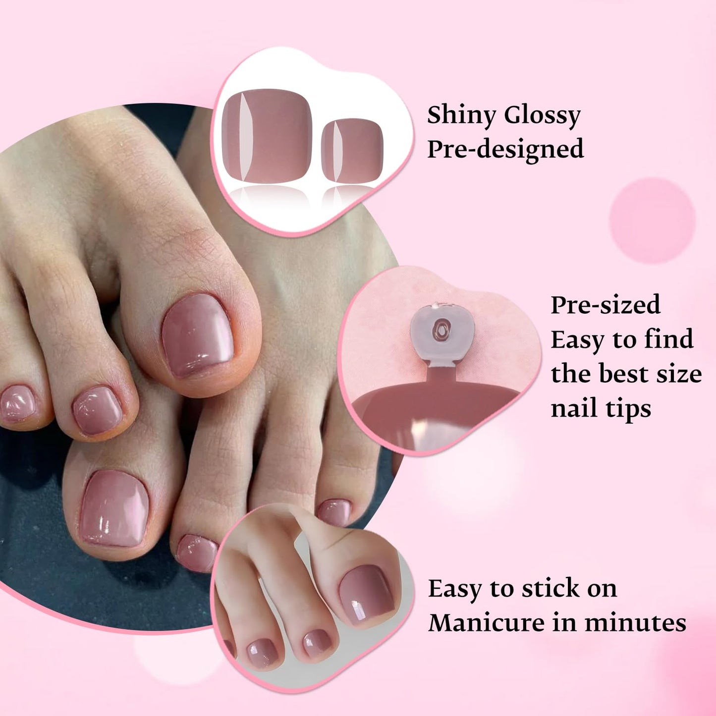 LoveOurHome 120pc Coffee Press on Toenails Women Fake Toe Nails with Tabs, Coffee Fake Toenails Press on Toes Nails Glue on Toenail Acrylic Toe Nail Tip Artificial False Toenail for Women Girl