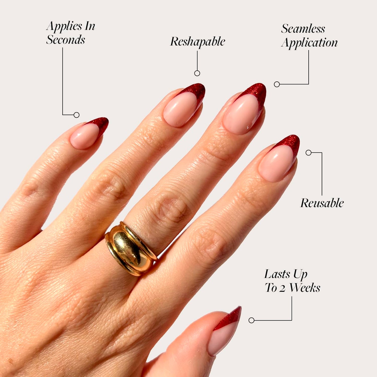 Glamnetic Press-On Nails Bundle - Red Affair & Cherry Glaze | Short Almond Red Glitter French Tip Nails with a Glossy Finish | Short Round Cherry Red Nails with a Glazed Finish | Reusable, Salon-Quali