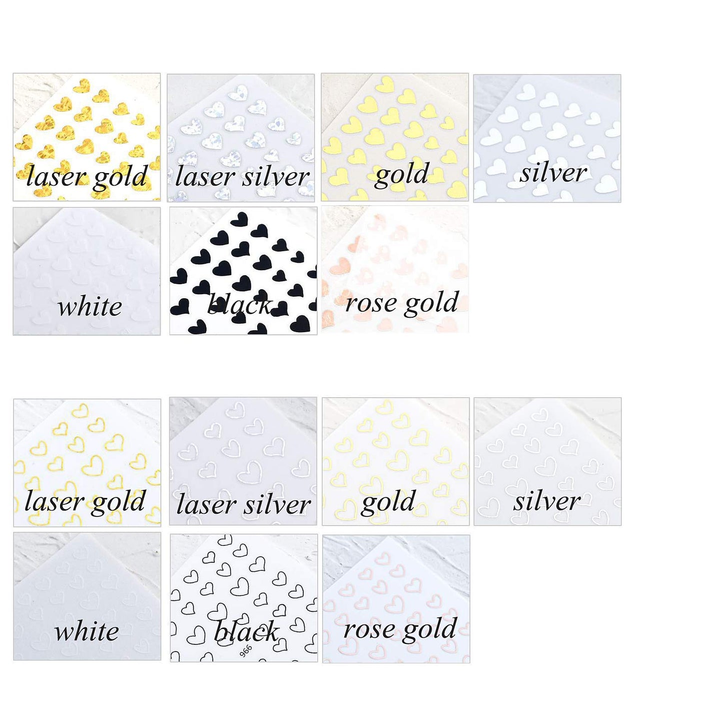 15 Large Sheets Hearts Nail Stickers for Women Girls Kids - 3D Self Adhesive Heart Nail Decals for Natural Fingernails and Acrylic Nails Heart Nail Decor for Nail Art Design DIY Nail Decoration