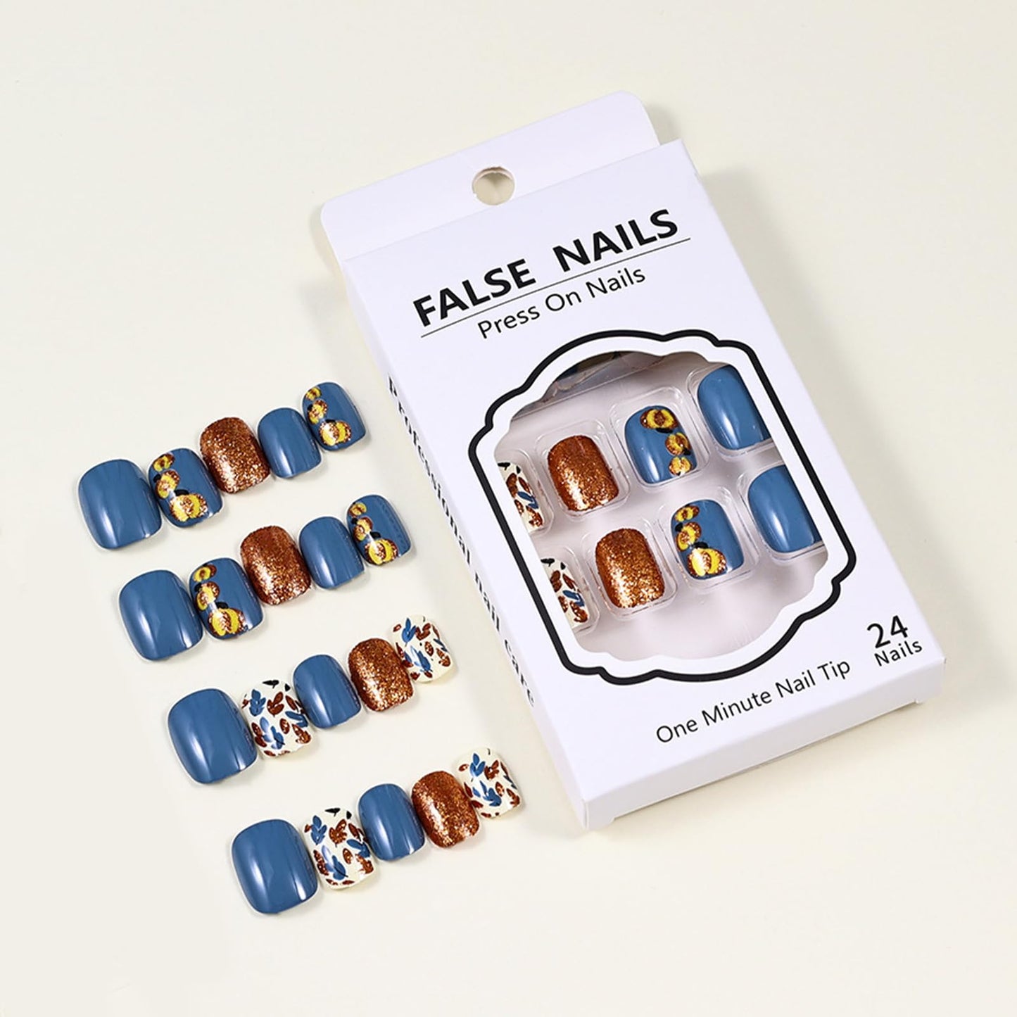 24Pcs Fall Thanksgiving Press on Nails Short Square Fake Nails with Orange Glitter Autumn Maple Leaves Acrylic Nails Press on Reusable Pumpkin False Nails for Women Girls Nail Decoration