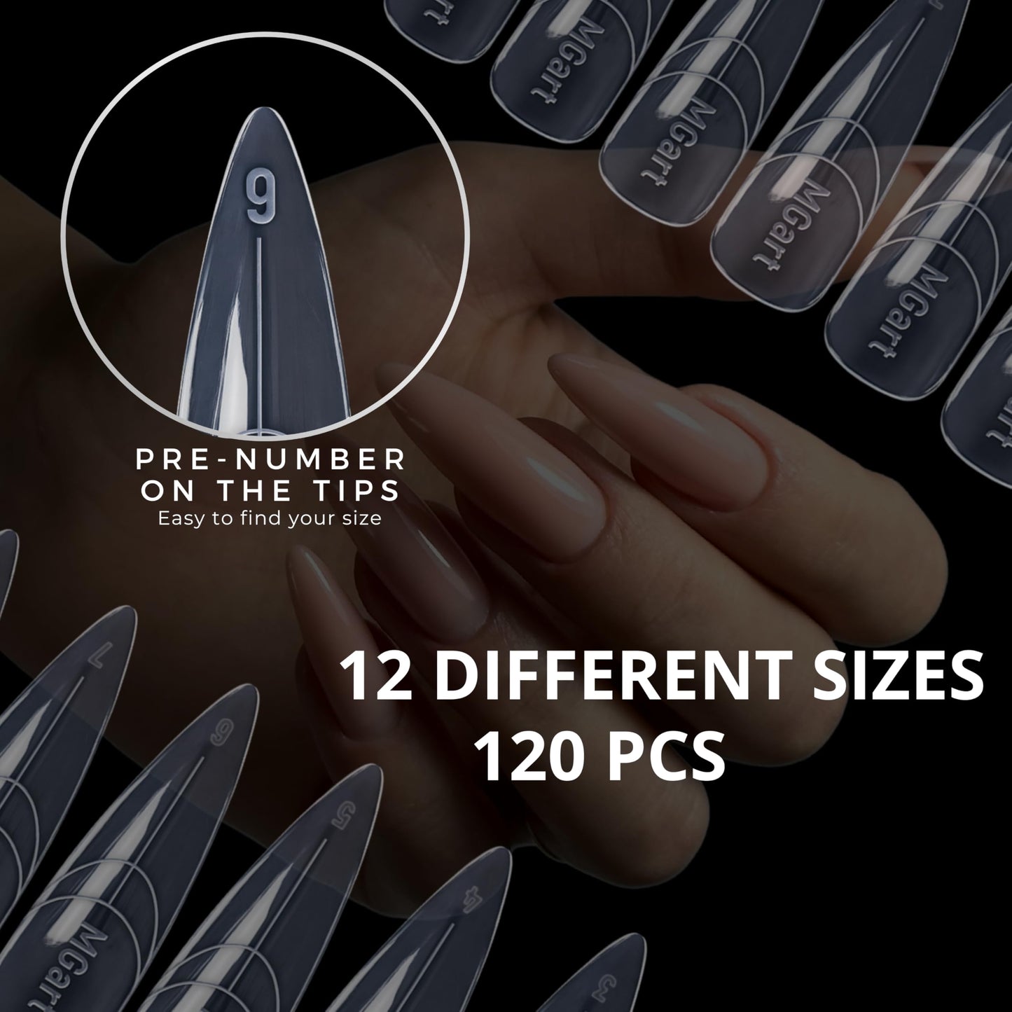 MGART Dual Nail Forms ALMOND Extension Structure Poly gel Nail Forms Full Cover Molds 12 Sizes for Solid Gel Glue Art Design Salon&DIY