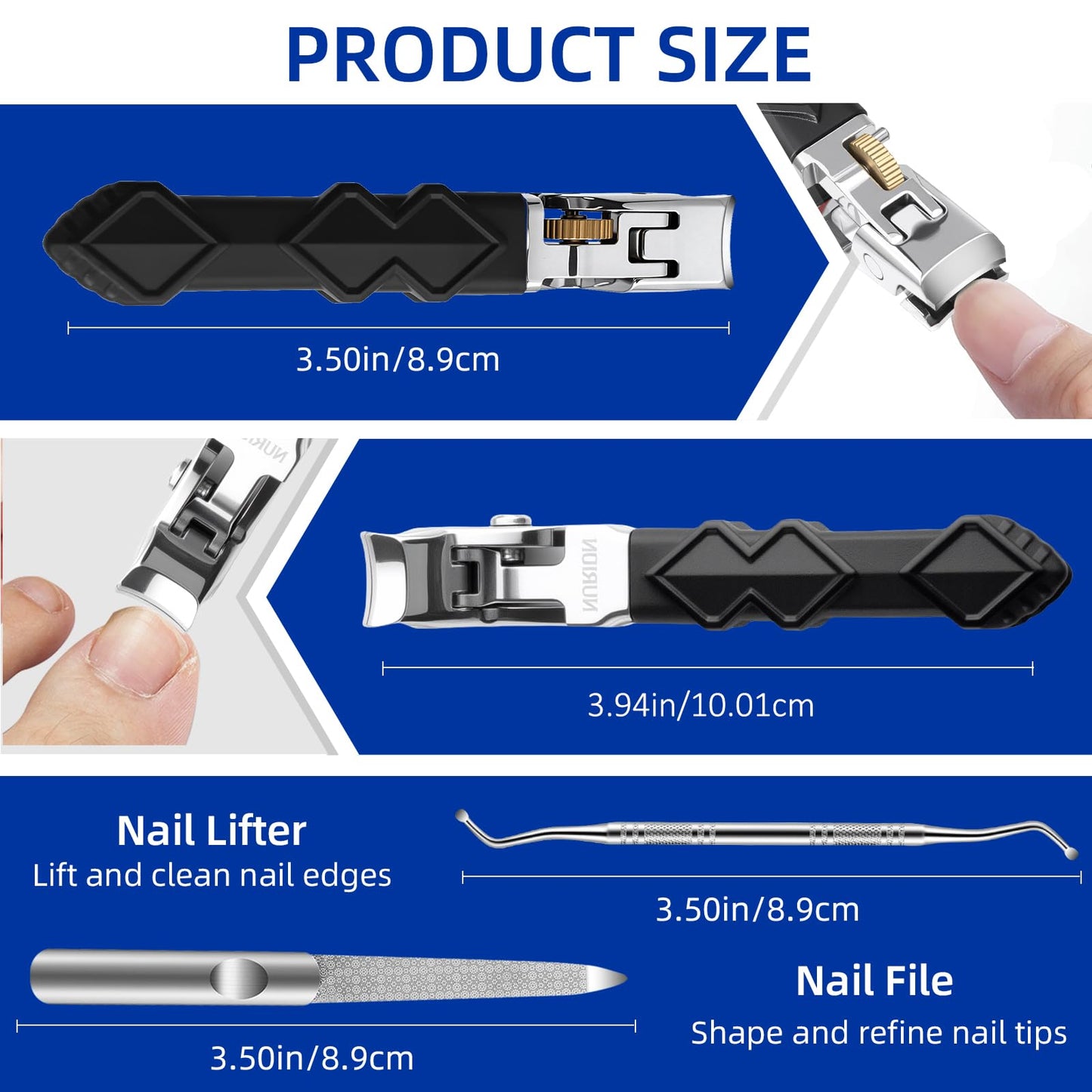 Thick Toenail Clippers for Seniors, Professional Edgy Nail Clippers for Men, Heavy Duty Large Finger Nail Clippers Adult, Angled Head Nail Clippers Cutters with Long Handle (4PCS Nail Clippers Set)