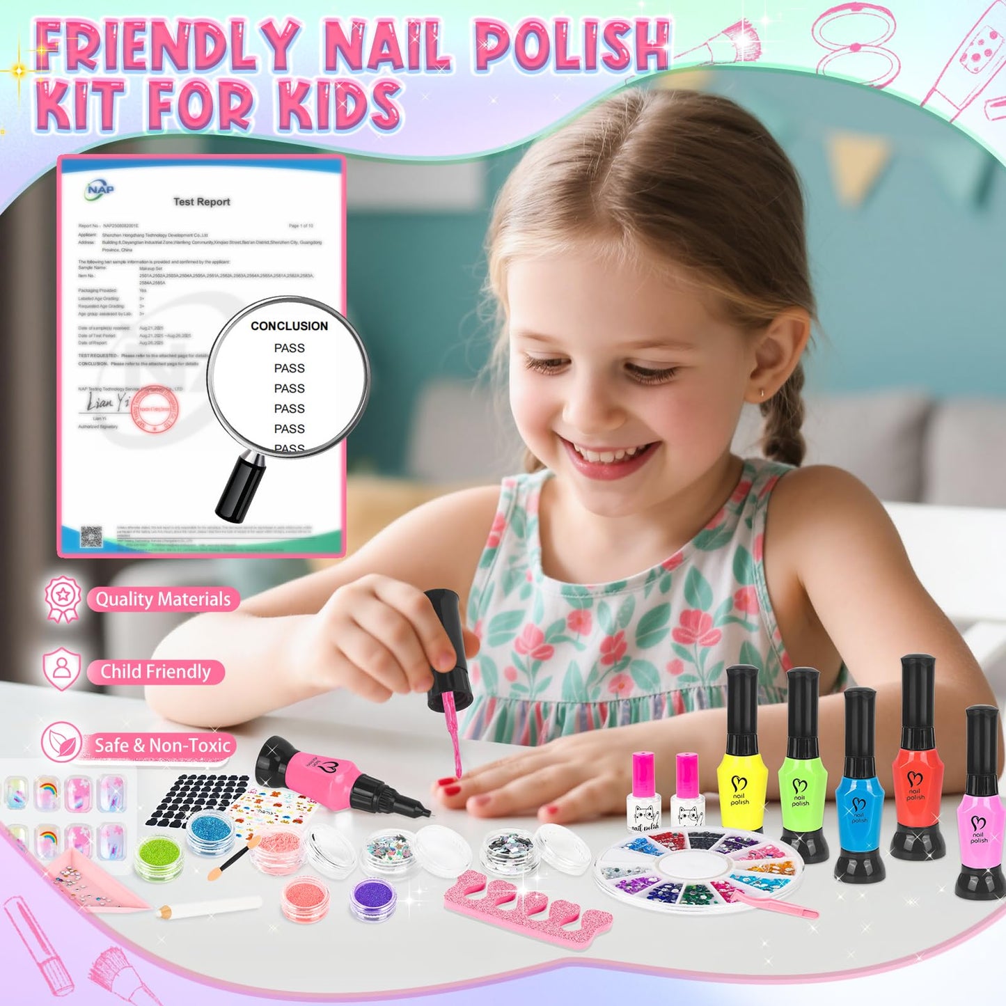 Kids Nail Polish Set for Girls, 34PCS Nail Art Kit with Nail Dryer & Storage Box, Non Toxic Quick Dry Kit and Fake Nails for Kids, Girl Toys Age 8-12, Halloween Birthday Christmas Gifts for Girls 8-12