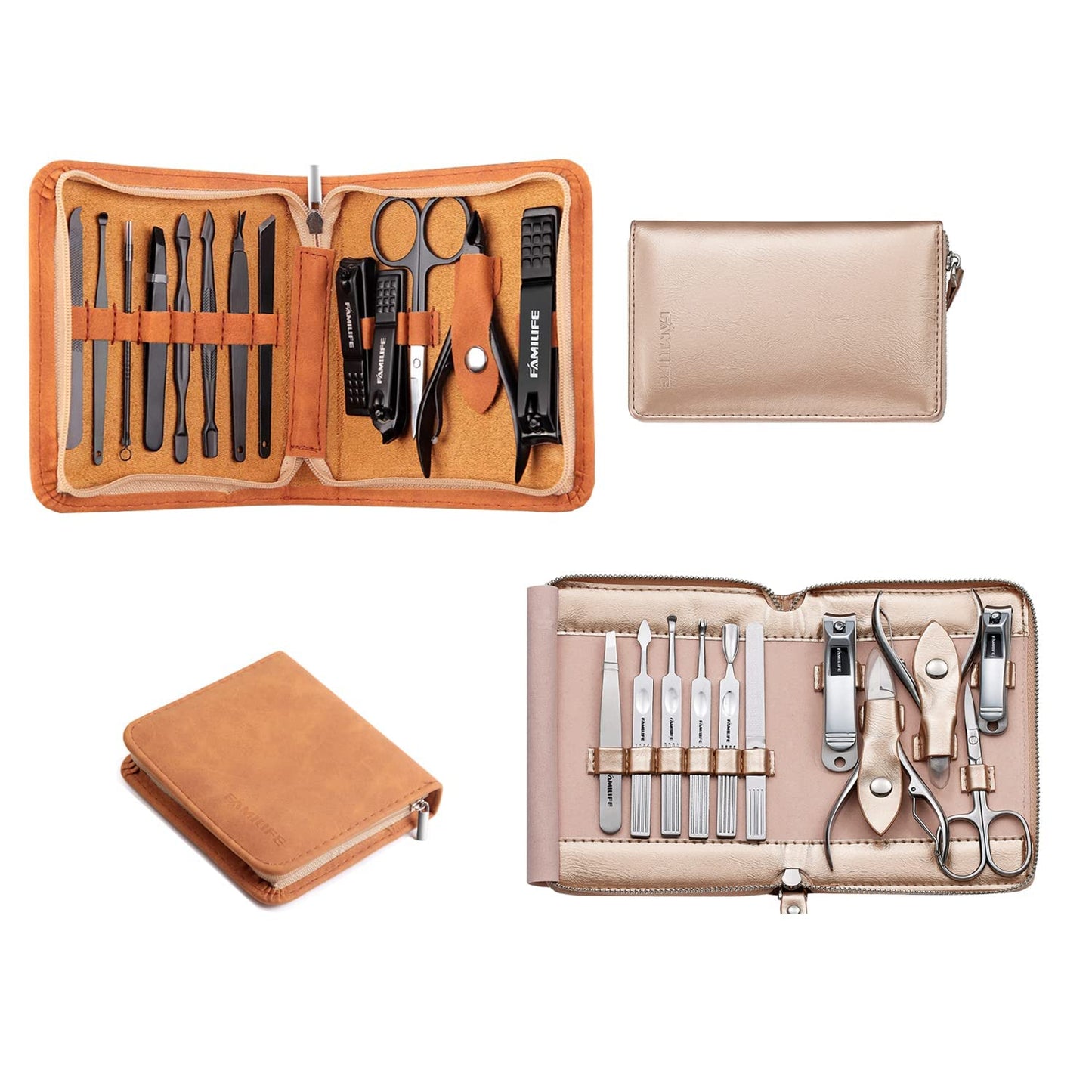 FAMILIFE Manicure Set, Professional Manicure Kit Nail Clippers Set 13pcs Stainless Steel and 11 in 1 Christmas Gift for Women and Men Nail Kit Manicure and Pedicure Set
