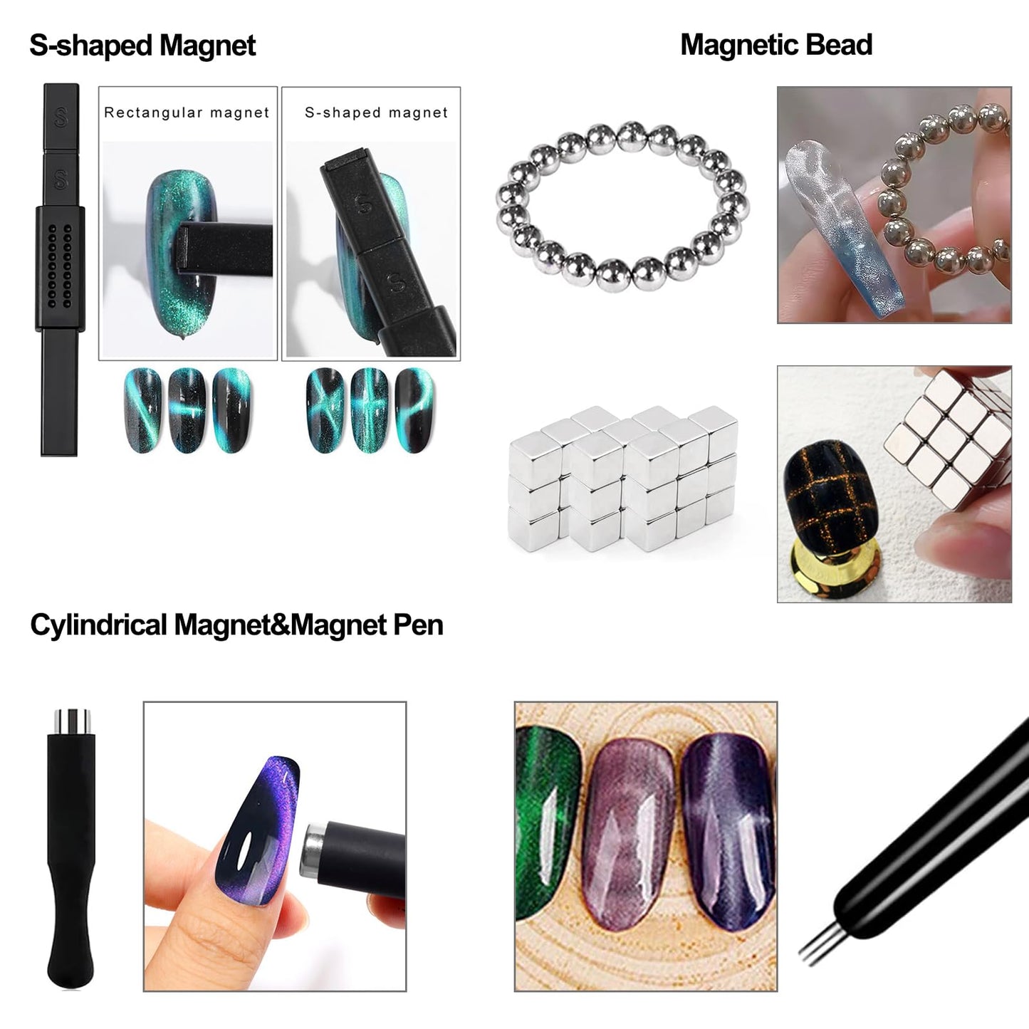 SILPECWEE 60Pcs Cat Eye Nail Magnet Tool Set Cat Eye Gel Nail Polish Magnet Wand Magnetic Nail Polish Cat Eye Magnet for Nails Cat Eye Magnets Sticks Nail Design Tool Nail Art Accessories