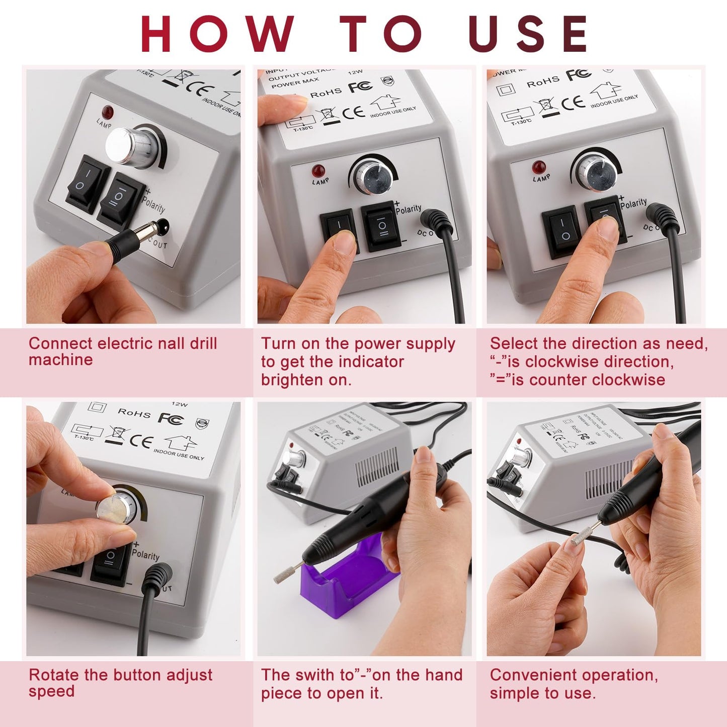 Electric Nail Drill Machine Professional Nails File Kit for Acrylic Nail Gel Dip Powder Art Shape Remover Tool Polisher Grinder Low Noise Manicure Pedicure Set with 156pcs Sanding Bands (Black)