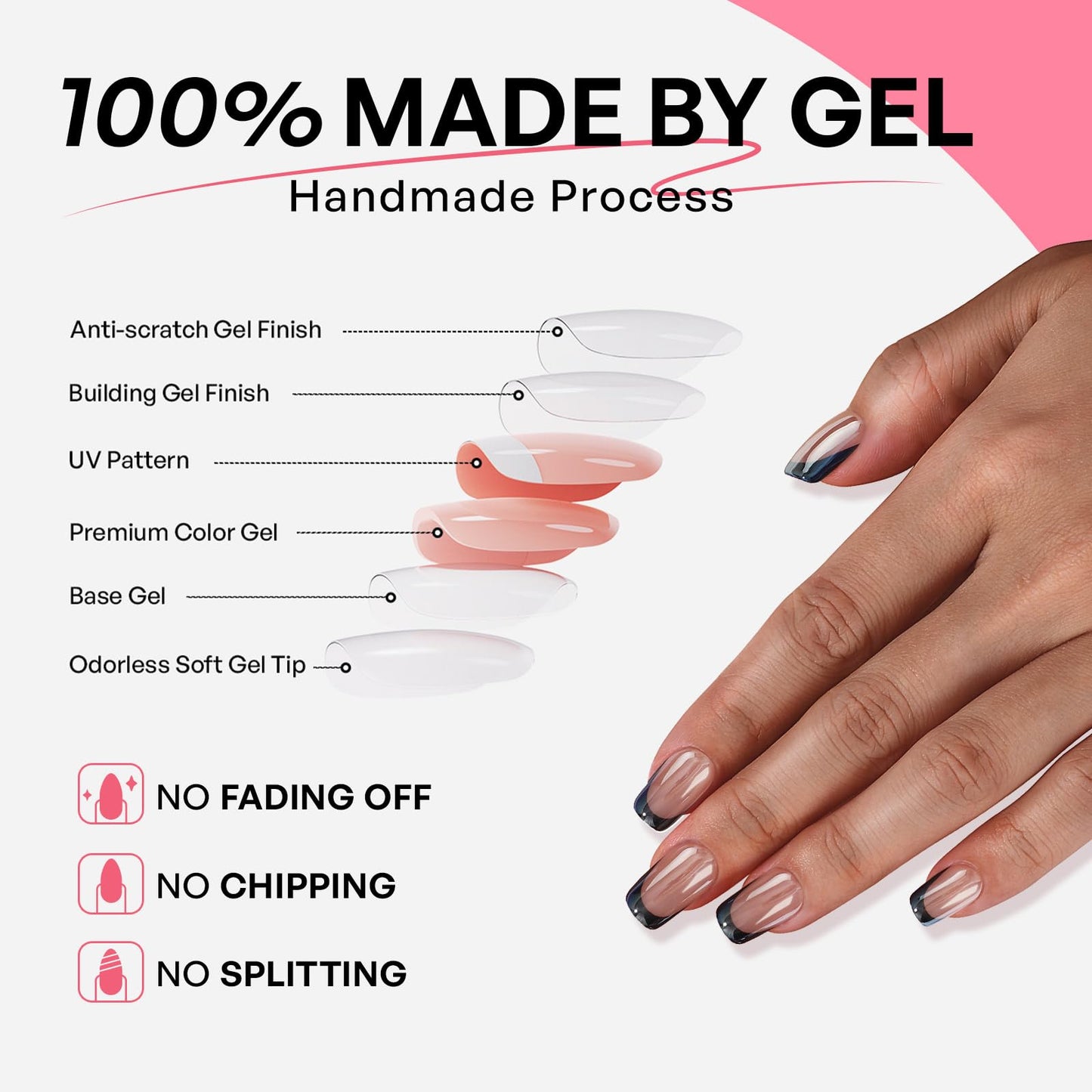Black French Tip Glazed Donut Chrome Press On Nails - GJZEZ Soft Gel Medium Square Holographic Licorice Nails, Iridescent Shimmery Halloween Fall Glue on Nail | 16 Sizes - 32pcs Reusable Nail