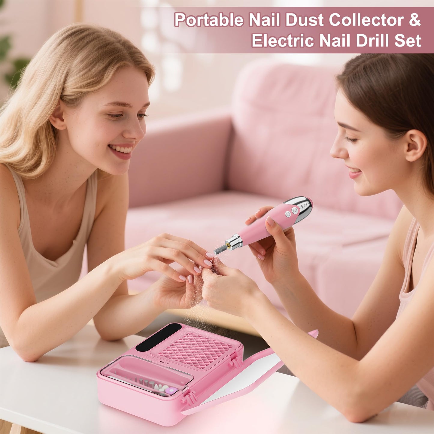 WOBSION Nail Tool Set, Nail Dust Collector & Electric Cordless Nail Drill 2-in-1, Portable Rechargeable Acrylic Gel Nail Removing and Polishing Manicure Tools for Beginners