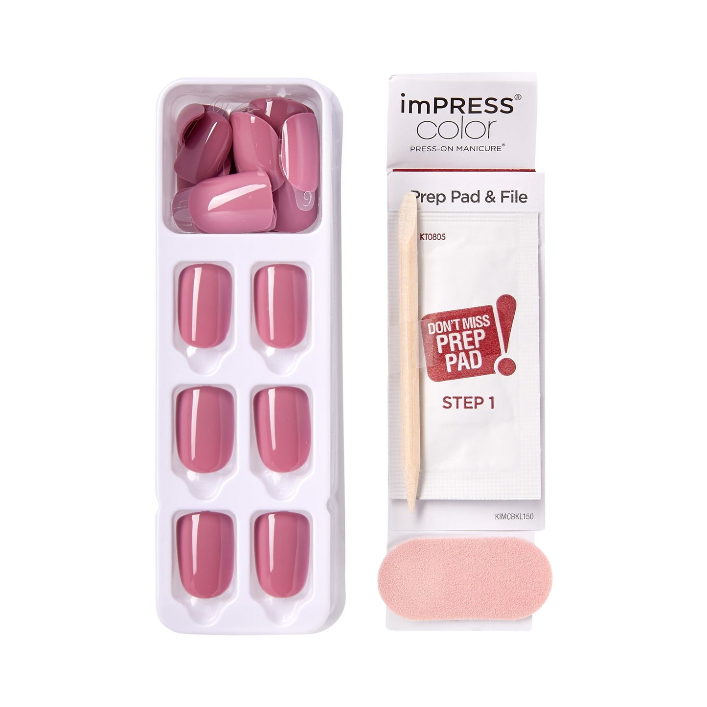 Kiss Impress No Glue Mani Press On Nails, 'Petal Pink', Pink, Short Size, Squoval Shape, Includes 30 Nails, Prep Pad, Instructions Sheet, 1 Manicure Stick, 1 Mini File