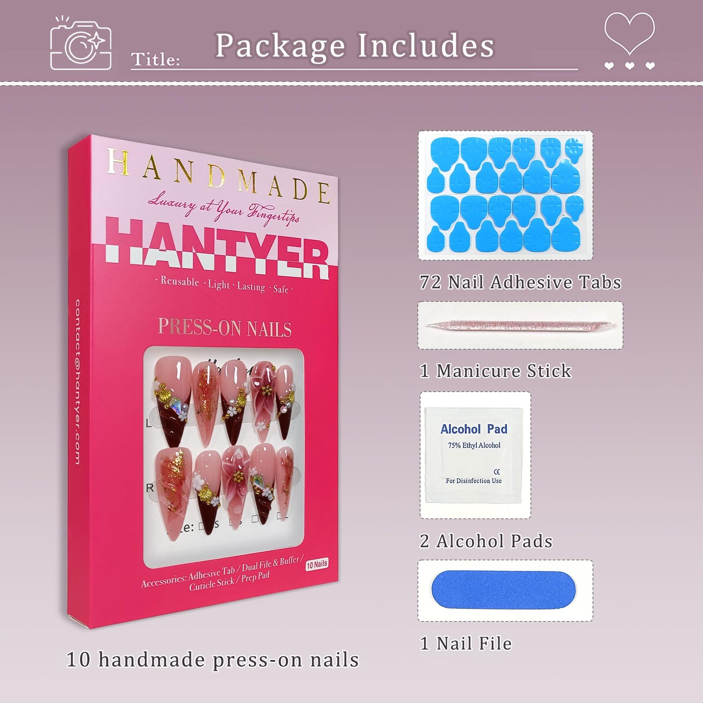 Hantyer Blush French Tip Press on Nails with 3D Floral Carving, Pearls & Rhinestones, Long Stiletto Glossy Iced Soft Glam Fake Nails, Reusable Elegant False Nails for Women Special Occasion (Size M) ﻿
