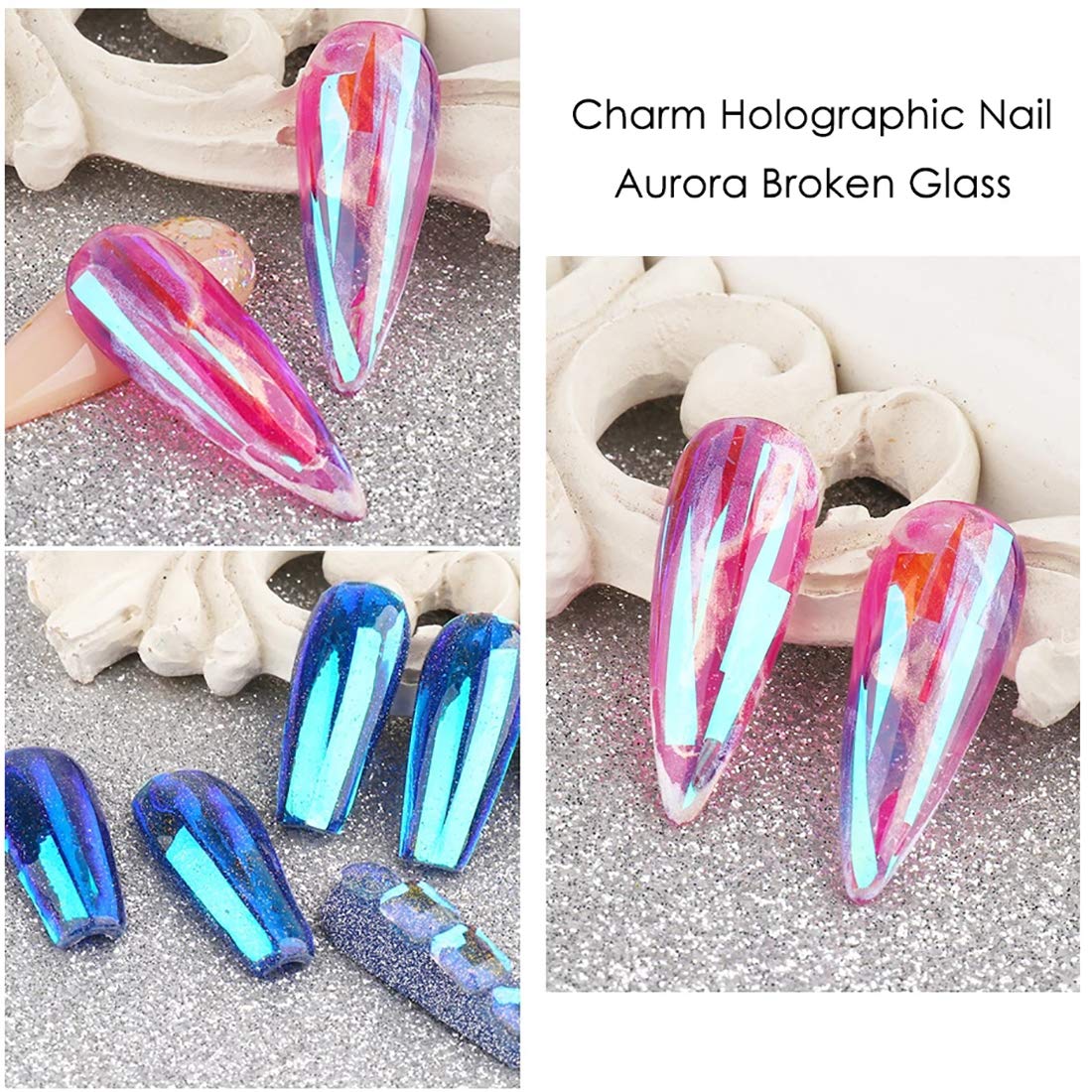 Glass Nail Foil Stickers, 30 Rolls Glass Fragments Nail Art Foils Stickers Paper, Aurora Laser Design Nail Wraps Decals DIY&Salon Manicure Accessories