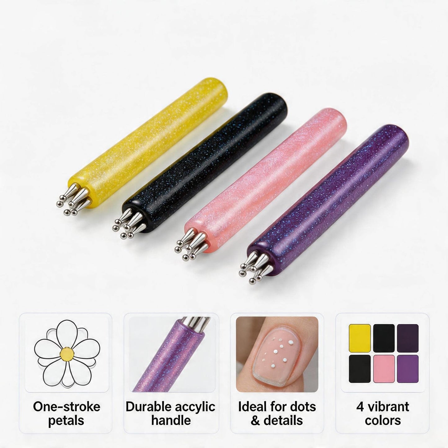 5 Petal Flower Nail Dotting Pen, Flower Dotting Tools Nail Art, Nail Art Dotting Tools, Flowers Design Tool,1.8mm Fine Tip Rhinestone Pickers for DIY Nail Art for Beginner Enthusiast Women (4 PCS Mix)