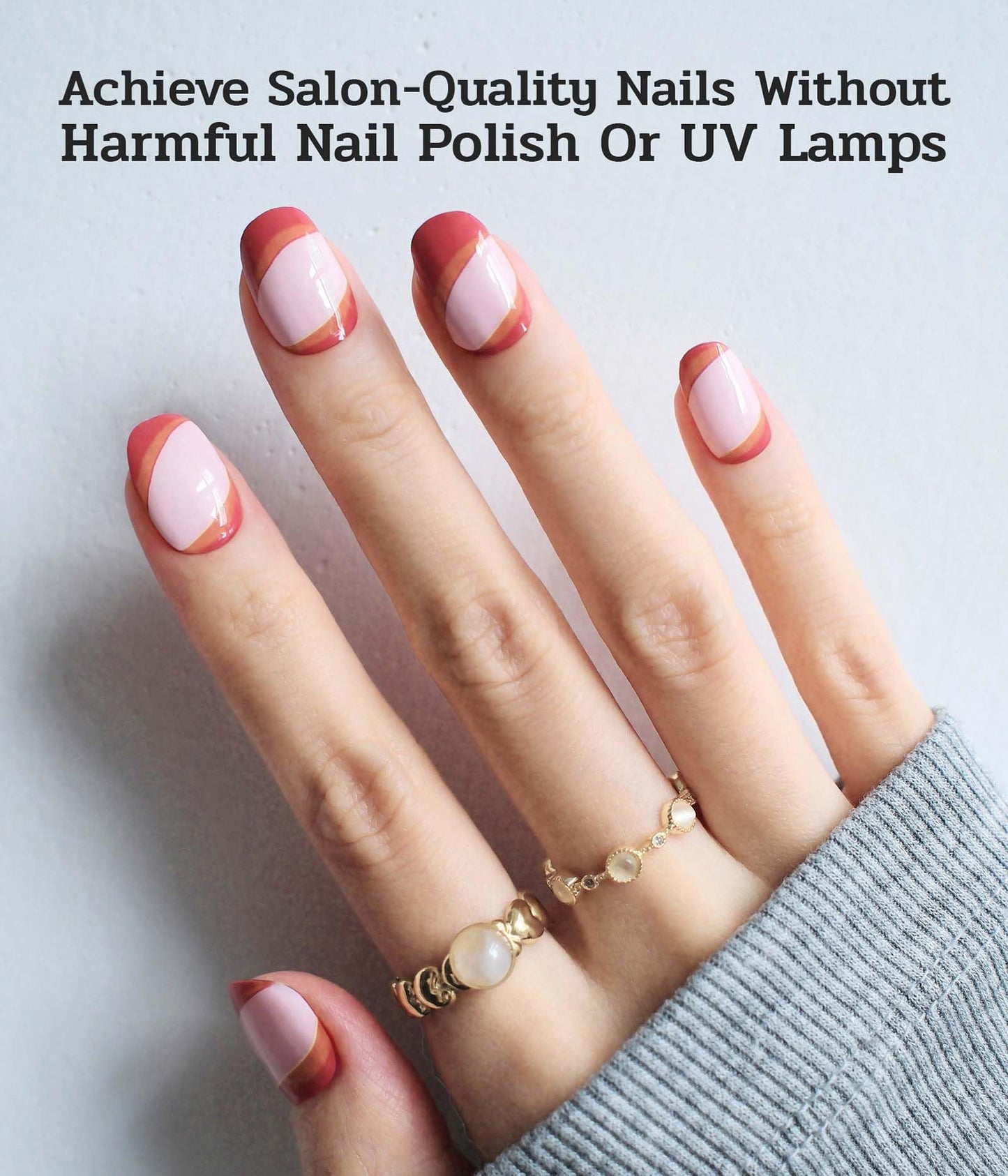 ruyeefam Nail Polish Strips (No UV Lamp Needed) - 22 Pcs Salon Quality Gel Nail Stickers - Long Lasting Wraps (Gummy Watermelon Ring Red)