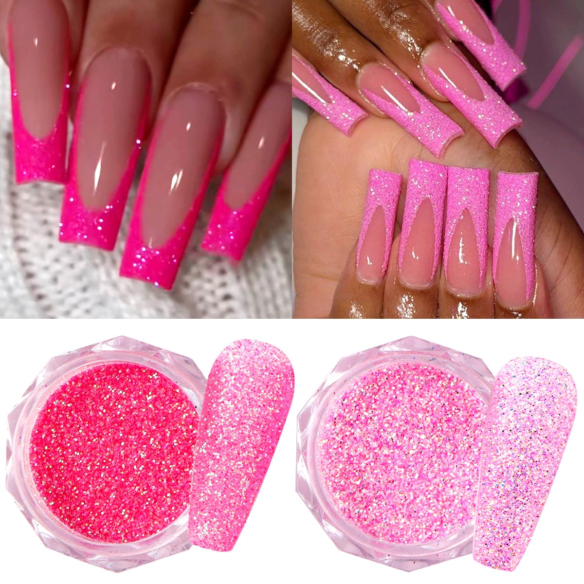 Pink Nail Glitter Powder, 12pcs Nail Art Sequins Dust Set, Holographic Paillette Sparkle Flakes for Acrylic Tips Manicure Decorations