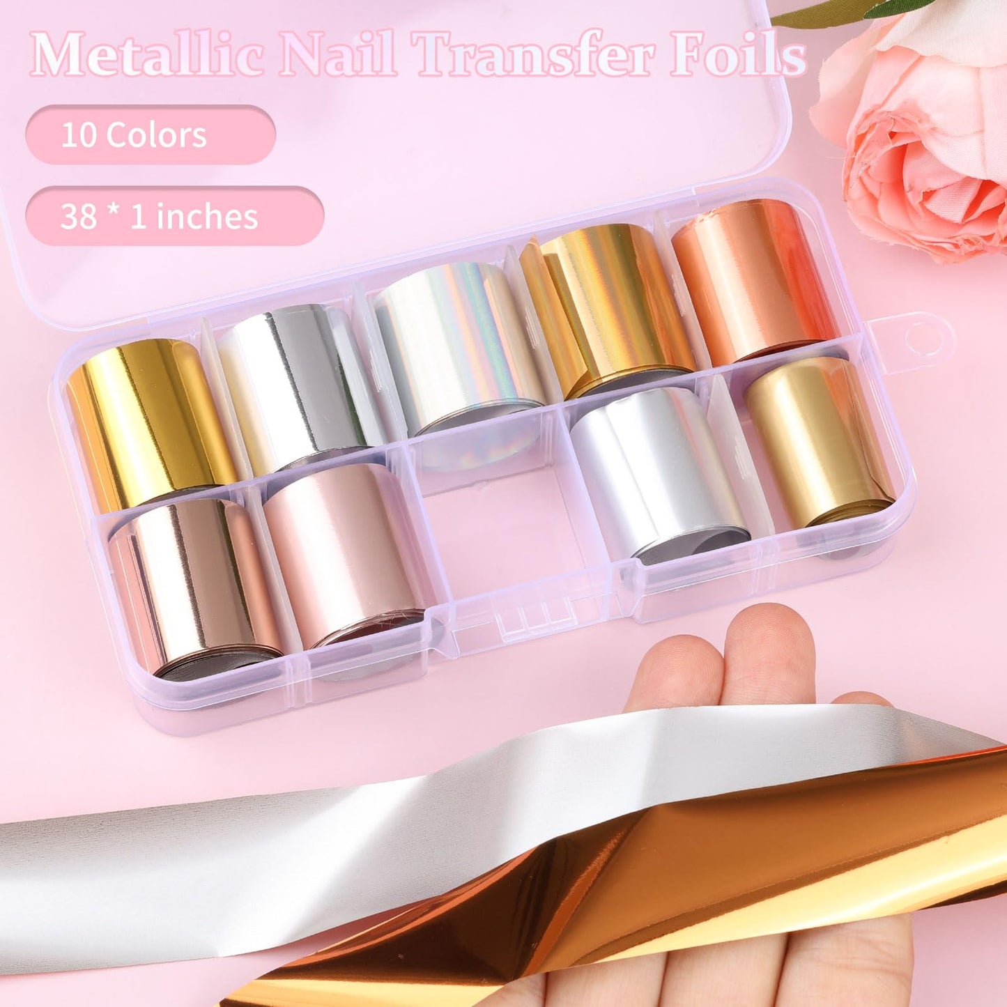 Aurora Nail Foil Laser Sheets, 2 Boxes Acrylic Nail Remover Holographic Nail Transfer Foils with Glass Fragment Effect, DIY Nail Art Stickers for Acrylic Gel Nails (10 Colors Transfer Foils Paper)