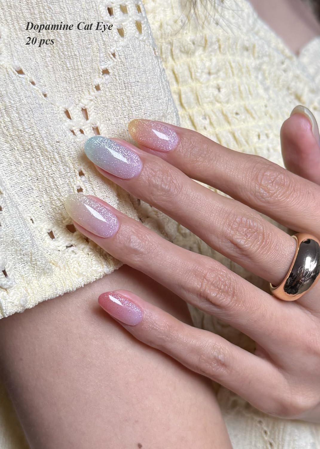 AutyaMee Semi Cured Gel Nail Strips (Dopamine Cat Eye), 20 Pcs Gel Nail Wraps, Stickers, Salon Quality, Works with Any UV Lamps