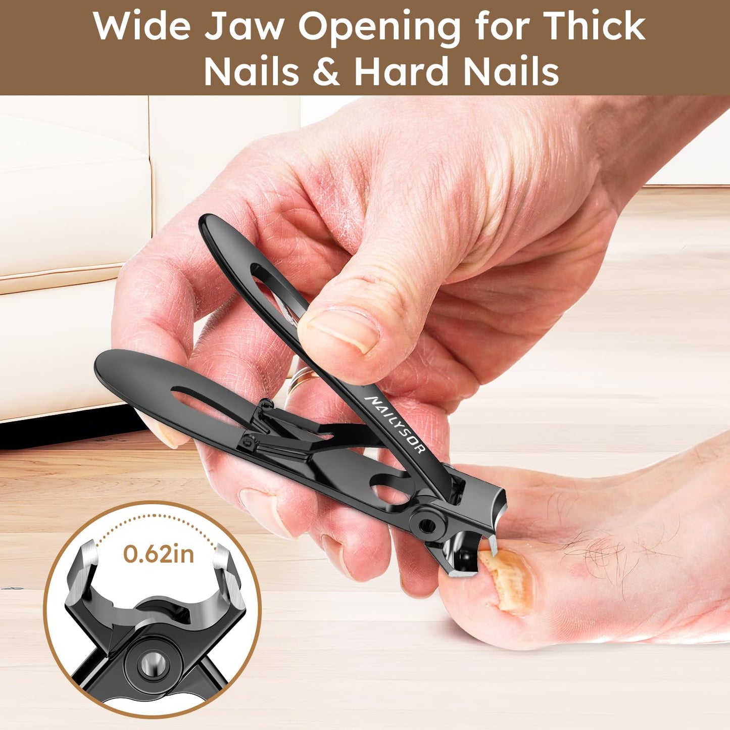 Upgrade Ultra Wide Jaw Opening Nail Clippers for Thick Nails, Long Handled Toenail Clippers for Seniors Thick Toenails, Large Angled Head Sharp Cutters, Fingernail Clippers with Catcher for Men Women