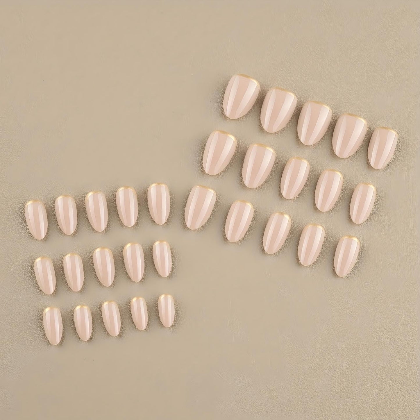 30PCS Almond Press On Nails with Gold Edge, Short Full Cover Fake Nails with Adhesive Tabs, Reusable Press On Nails for Women & Girls, Valentine’s Day Gift