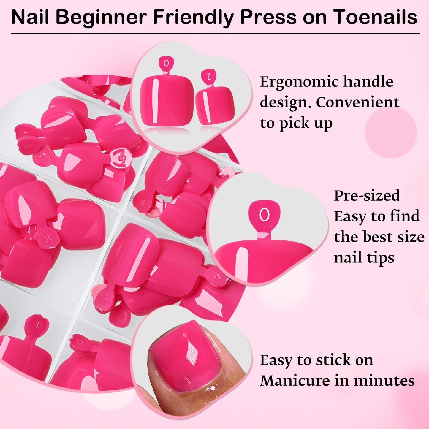 120pc Press on Toenails Women Fake Toe Nail Press ons,Rose Pink Acrylic Toenail Press ons Toes Nails Fake Toenails Glue on Toe Nail Tips 12 Sizes Toe Press-on Pedicure Presson False Nails for Feet