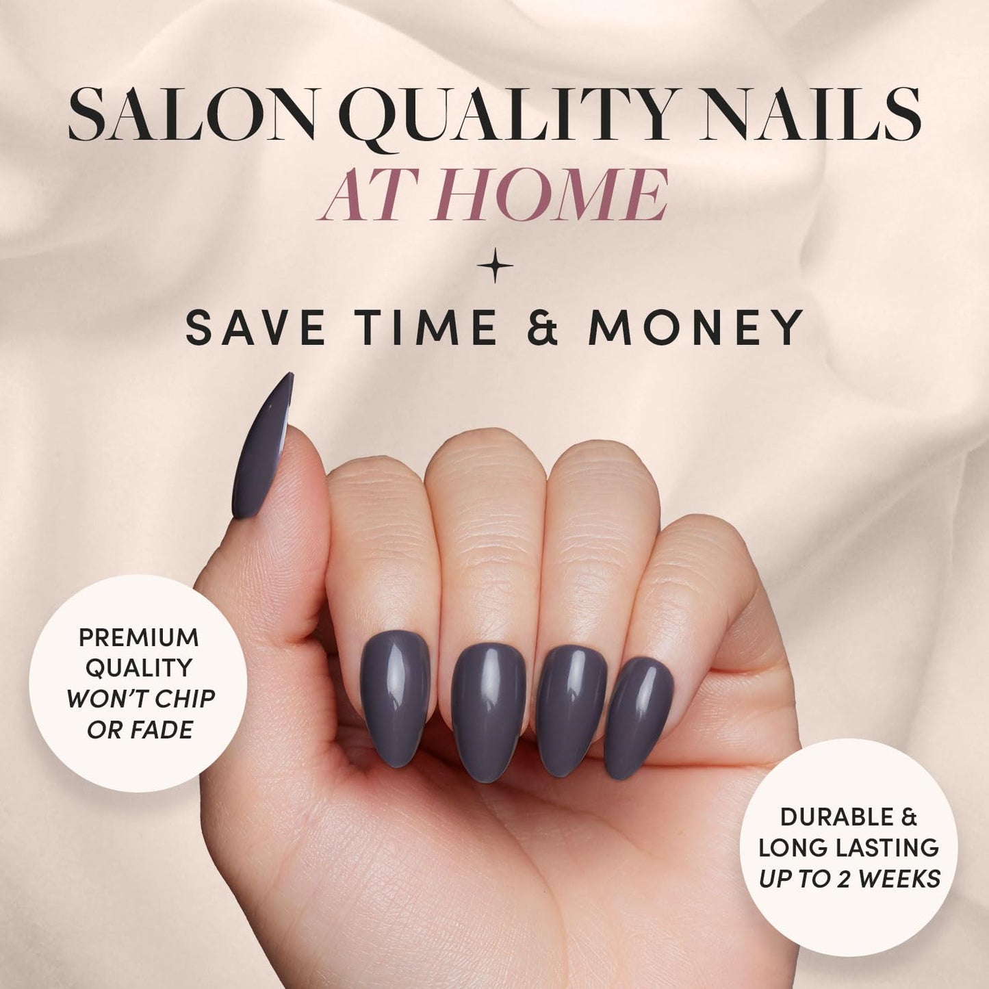 Glamnetic Press-On Nails Bundle - Ash Gray & Think Pink | Opaque Muted Smoke Gray Short Almond False Nails | Light Pastel Pink Short Oval Fake Nails | Reusable, Salon-Quality Nail Kits