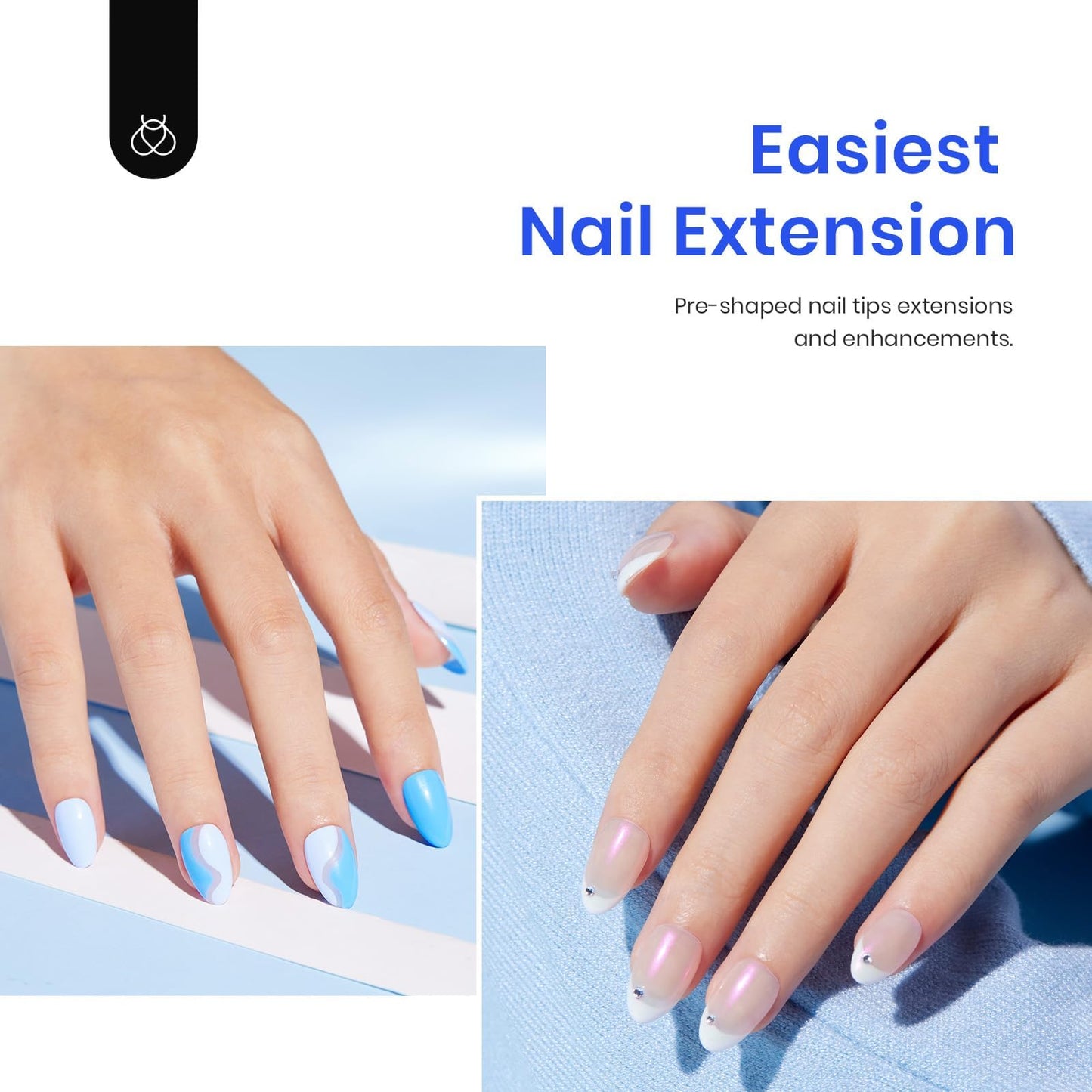 Beetles Gel Nail Kit Almond Short, 500Pcs Pre Shaped Clear Extra Short Almond Gel Nail Tips Easy Nail Extension Set with 5 in 1 Multifunctional Nail Glue Base Uv Led Lamp Nail Art Gifts for Women