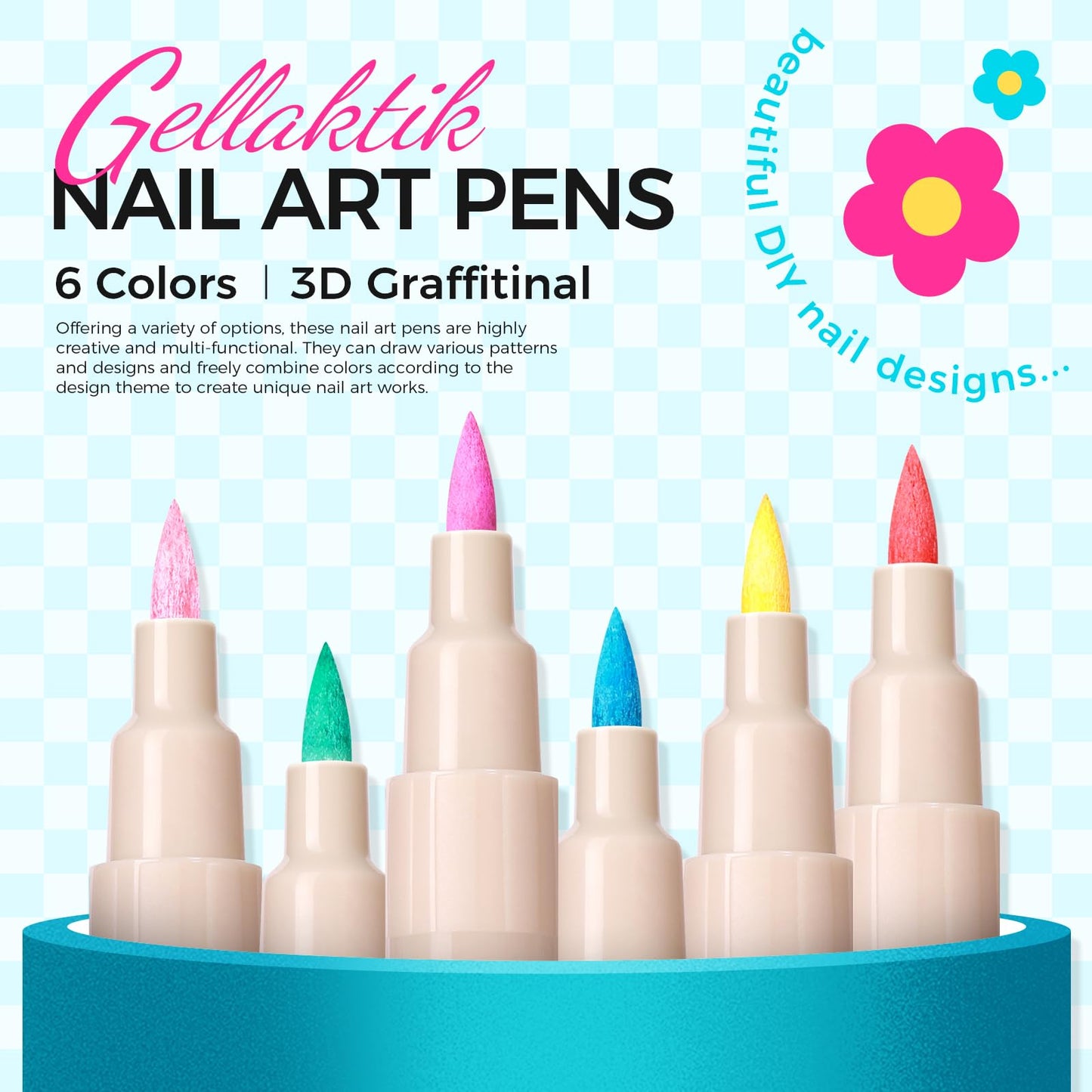 6 Colors Nail Art Pens Set, Spring Neon 3D Nail Polish Pens 0.7mm, Quick-Drying Acrylic Paint Markers, Dotting Liner Brush for DIY Nail Design, Home & Salon Manicure Tools Beginners Gifts