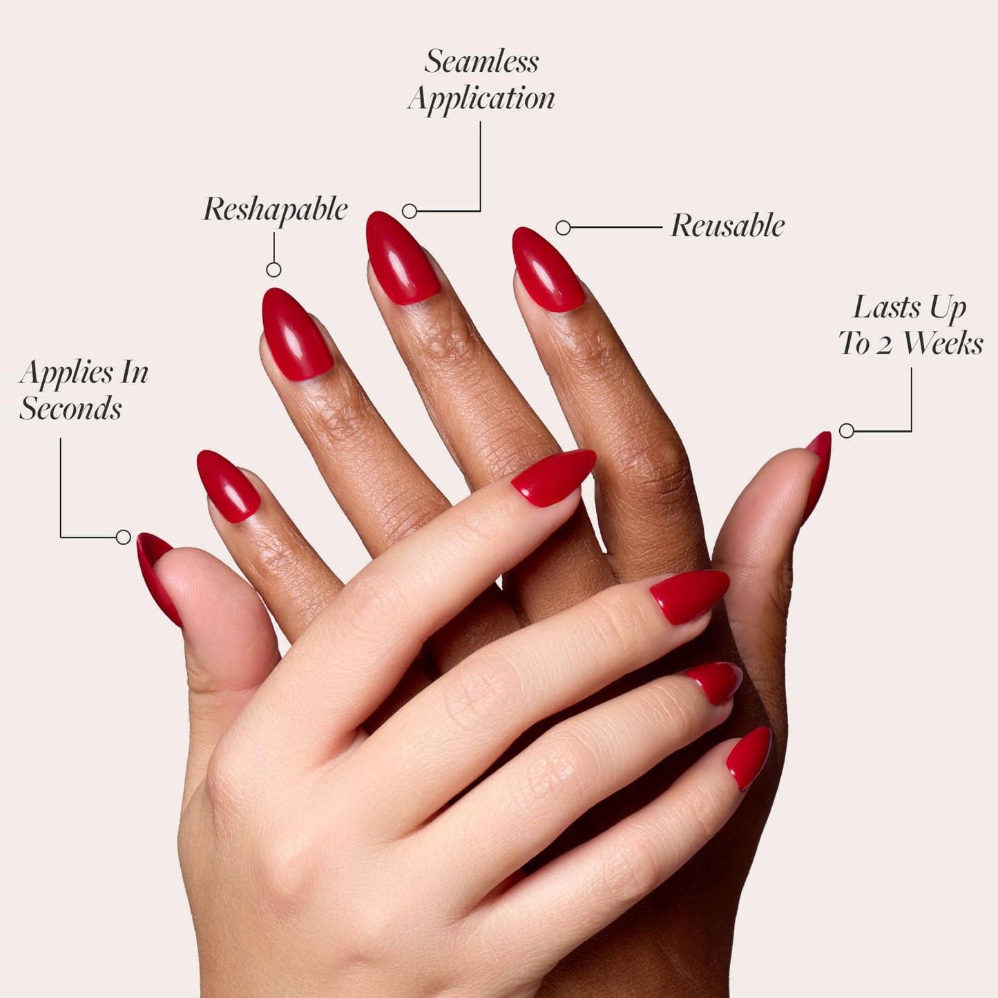 Glamnetic Press-On Nails Bundle - Fiery & Classic Red | Opaque Bright Short Almond Fake Nails | Opaque Cool Tone, Timeless Red Short Almond False Nails | Reusable Salon-Quality Nail Kits