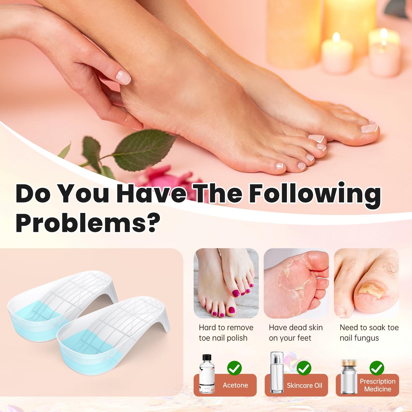 Hand Toe Nail Soaking Bowl: 12PCS Large Size Hand & Foot Nail Soak Off Bowl for Nail Lovers - Acetone Proof Toe Soaking Tray with Manciure Pedicure Tools for Dip Powder Gel Polish Remover(Pink, Clear)