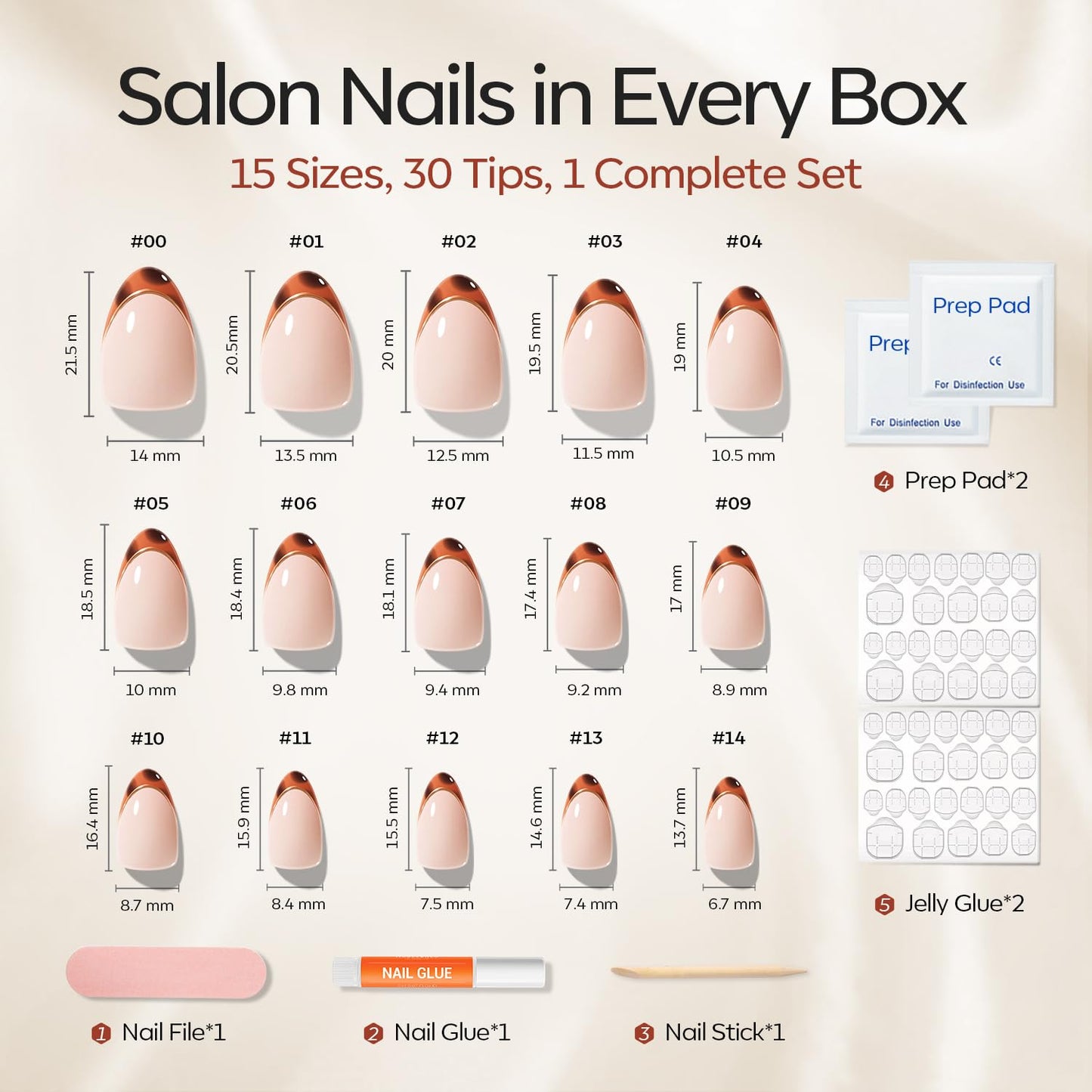 Modelones French Tip Press on Nails Almond, Short Almond Fake Nails, Semi-Transparent Soft Nail Kit with Nail Glue Adhesive Tabs Nail File, Salon Quality Nails Press Ons 30Pcs 15 Sizes, French Leopard