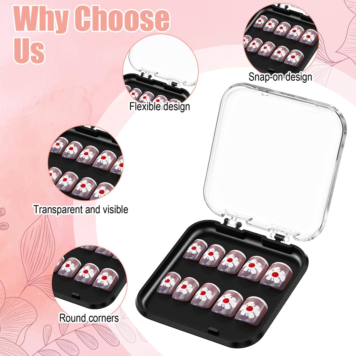 Xaajooio 60 Pcs Press On Nail Packaging Boxes with 180 Adhesive Tapes, 3 X 3 Inch Plastic Display and Storage Case for Nail Art Business Salon Supplies, 4 Colors
