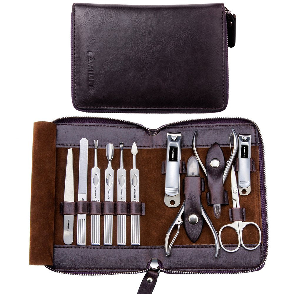 Manicure Set, FAMILIFE Nail Clippers Set Professional Manicure Kit 11 in 1 Stainless Steel Pedicure Tools Kit Grooming Kit and Gifts for Men, FAMILIFE Manicure Set Nail Clippers Pedicure Kit Manicure