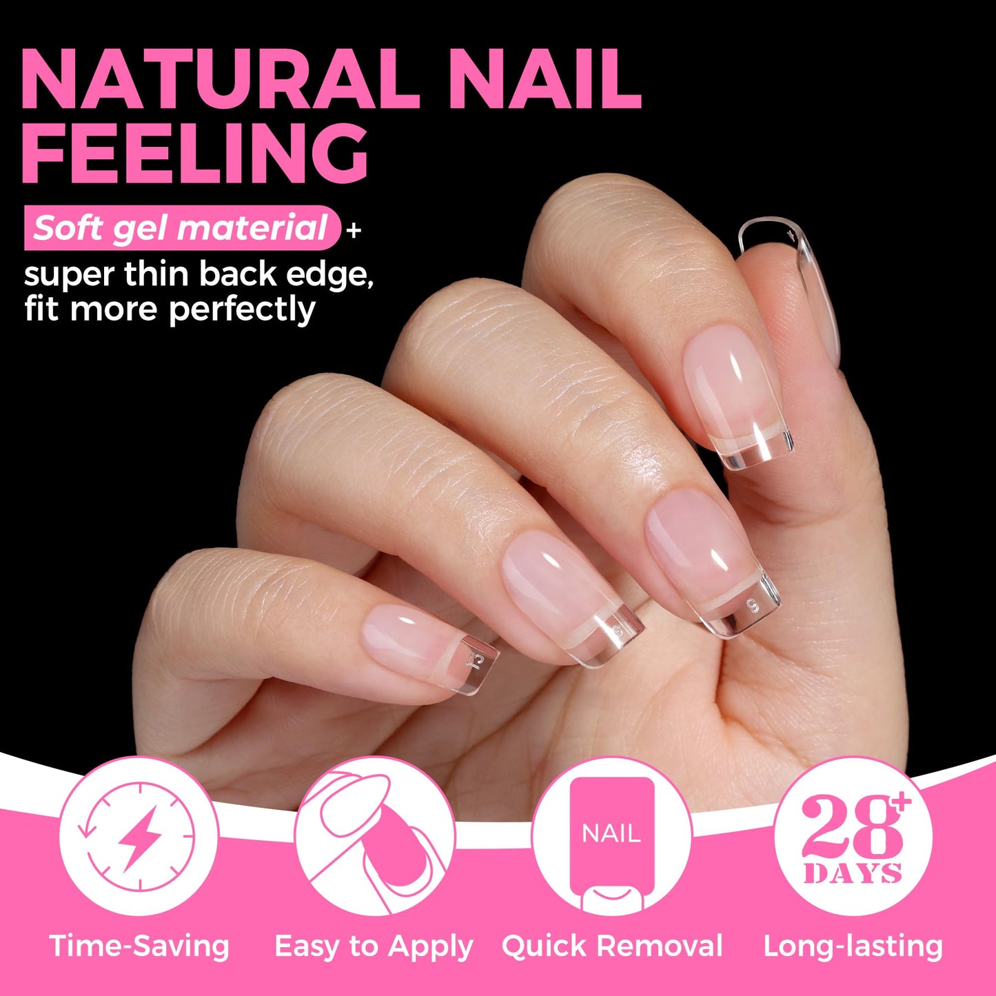 UNA GELLA Short Square & Squoval Nail Tips 216pcs Pre-Etched Short Square Round Oval Press on Nails Squoval Clear Acrylic Fake Full Cover Gel Nails Tips for Nail Extensions Home DIY Salon 12 Sizes
