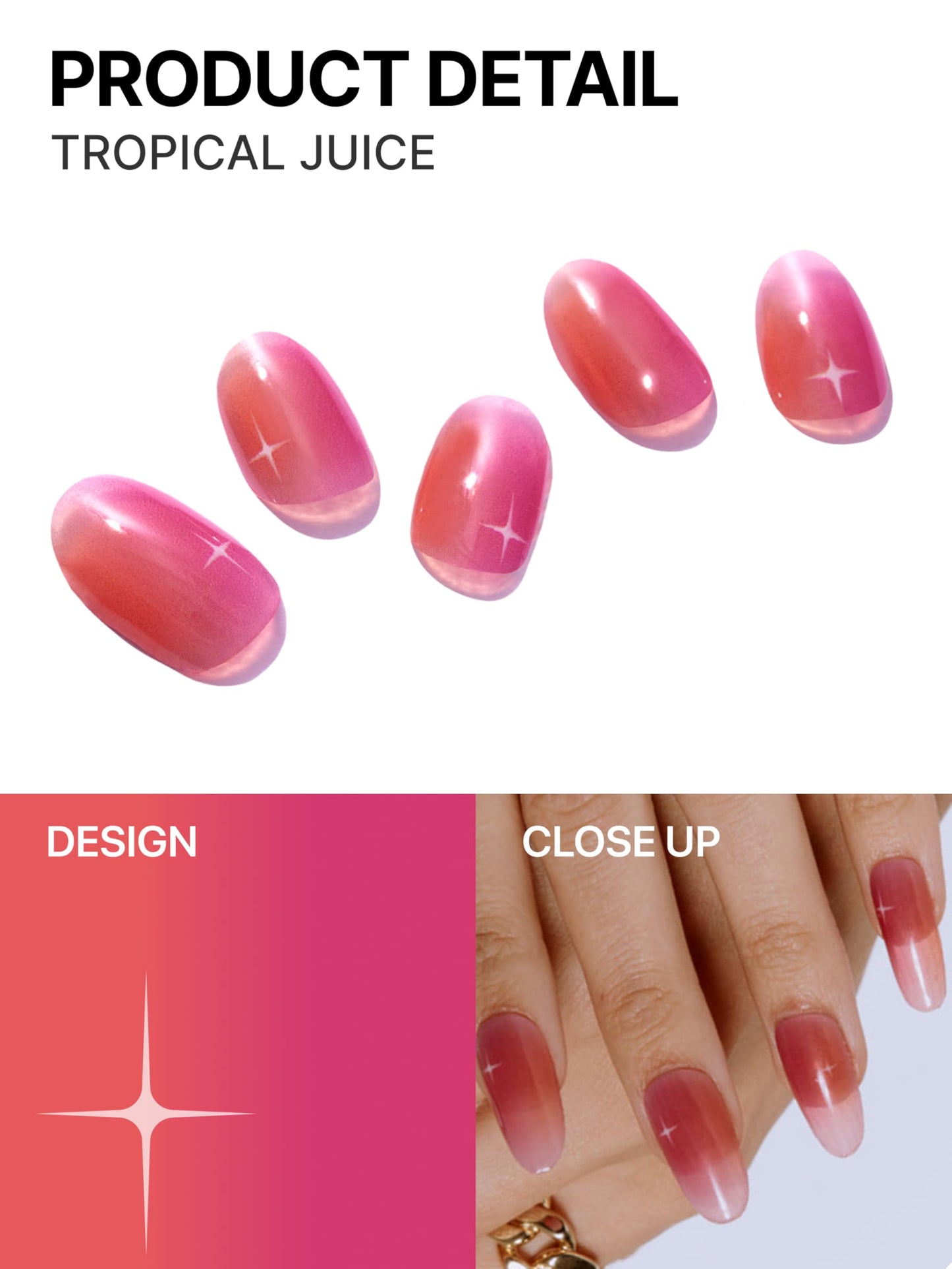 UUUUUU Semi Cured Gel Nail Strips | Salon-Quality | UV Free Gel Nail Wraps for Women | Easy Peel&Stick | Long-Lasting up to 14 Days | 28 Strips Set+File & Wipes | Gift-Ready (UGN160 Tropical Juice)