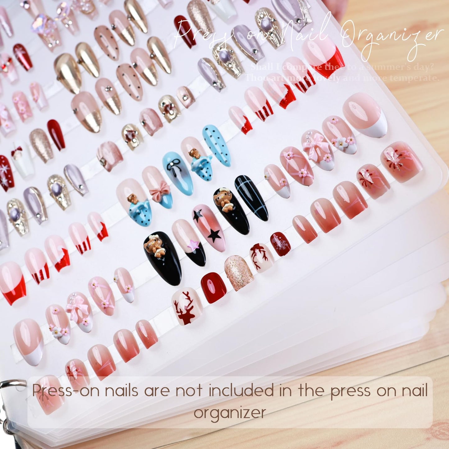 Yazikisa Large Press-on Nails Organizer Book Set Clear Press ons Nail Storage Box Binder Removable Loose-Leaf Packaging Case Salon Sample Styles Display Supplies 6 Page A4