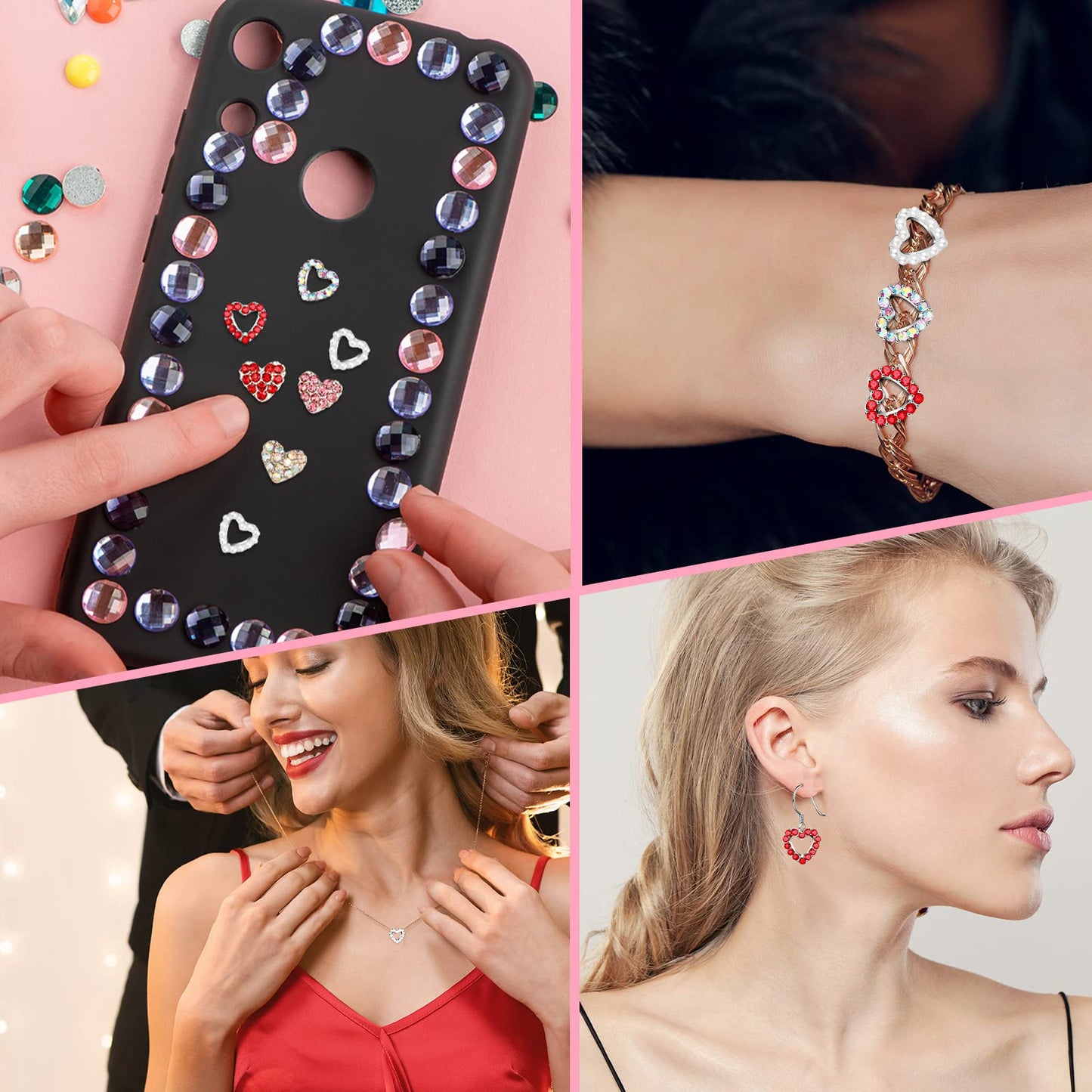 60 Pieces Valentines Day 3D Heart Nail Charms Heart Rhinestone Art Decals Love Crystal Gems Alloy Diamonds Decor for Valentine‘s Day Women DIY Nail Jewelry Accessories(Novel Style)