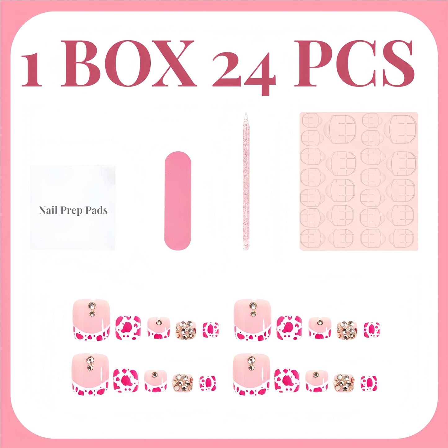 24Pcs Leopard Print French Tip Press on Toenails Short Square Fake Toe Nails Summer Toenail Press ons Full Cover Nude Acrylic False Toenails White French Tips Glue on Toe Nails for Women Manicure Kit