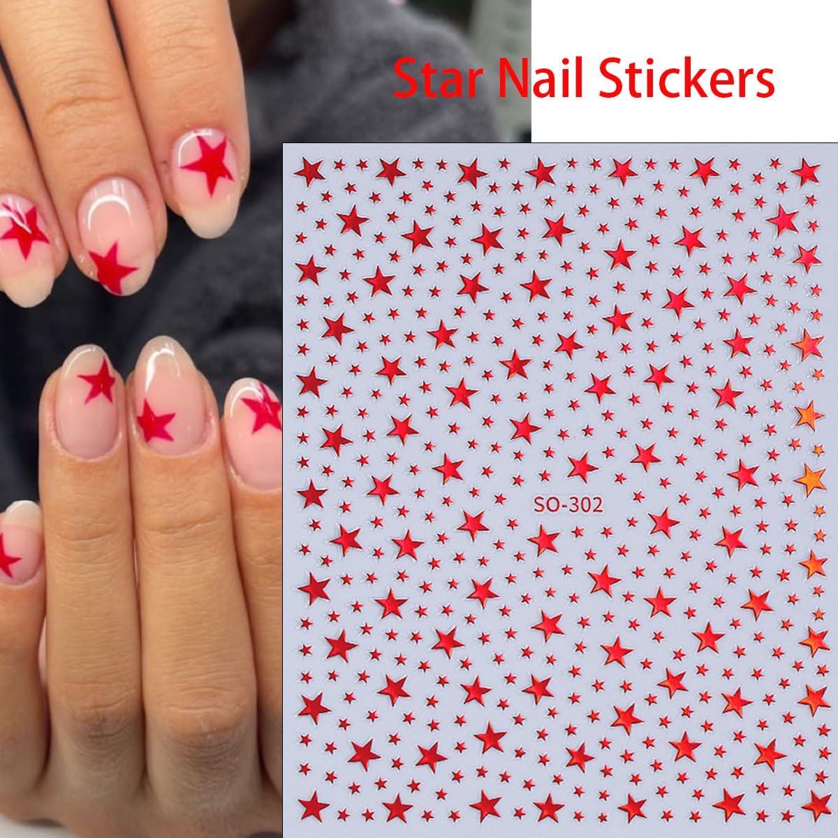 6 Sheets Self Adhesive Star Nail Stickers for Nail Art 3D Mini Glitter Gold Silver White Red Black Stars Nail Decals Starlight Independence Day Nail Art Stickers for Women DIY Star Nail Decorations